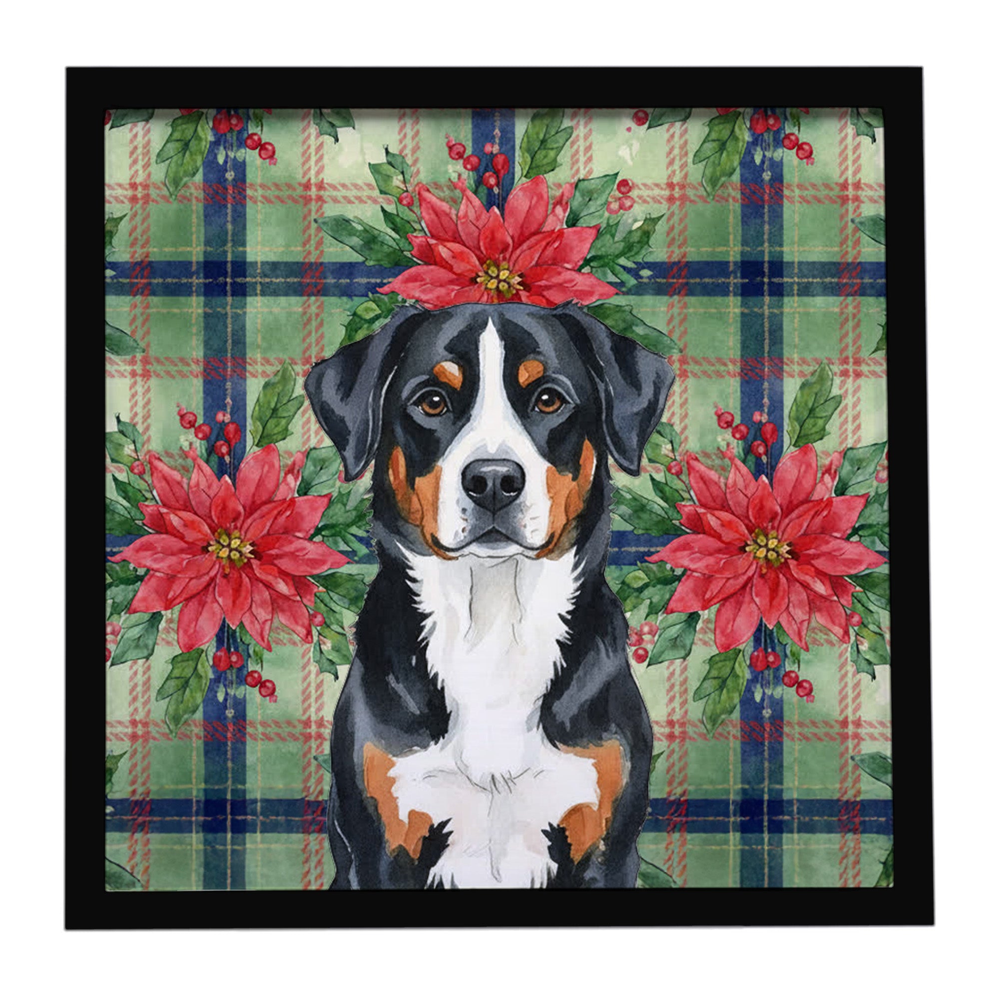 Caroline's Treasures Greater Swiss Mountain Dog Christmas PoinsettIas Framed Metal Print