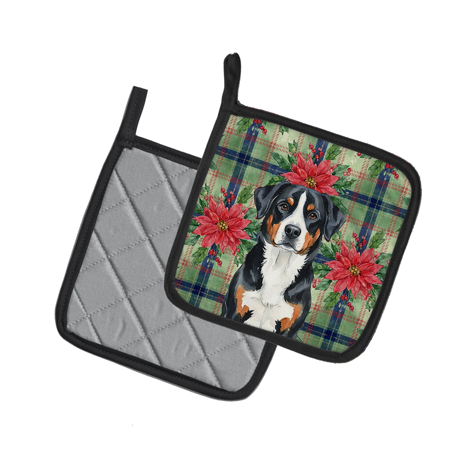 Caroline's Treasures Greater Swiss Mountain Dog Christmas PoinsettIas Pair of Pot Holders