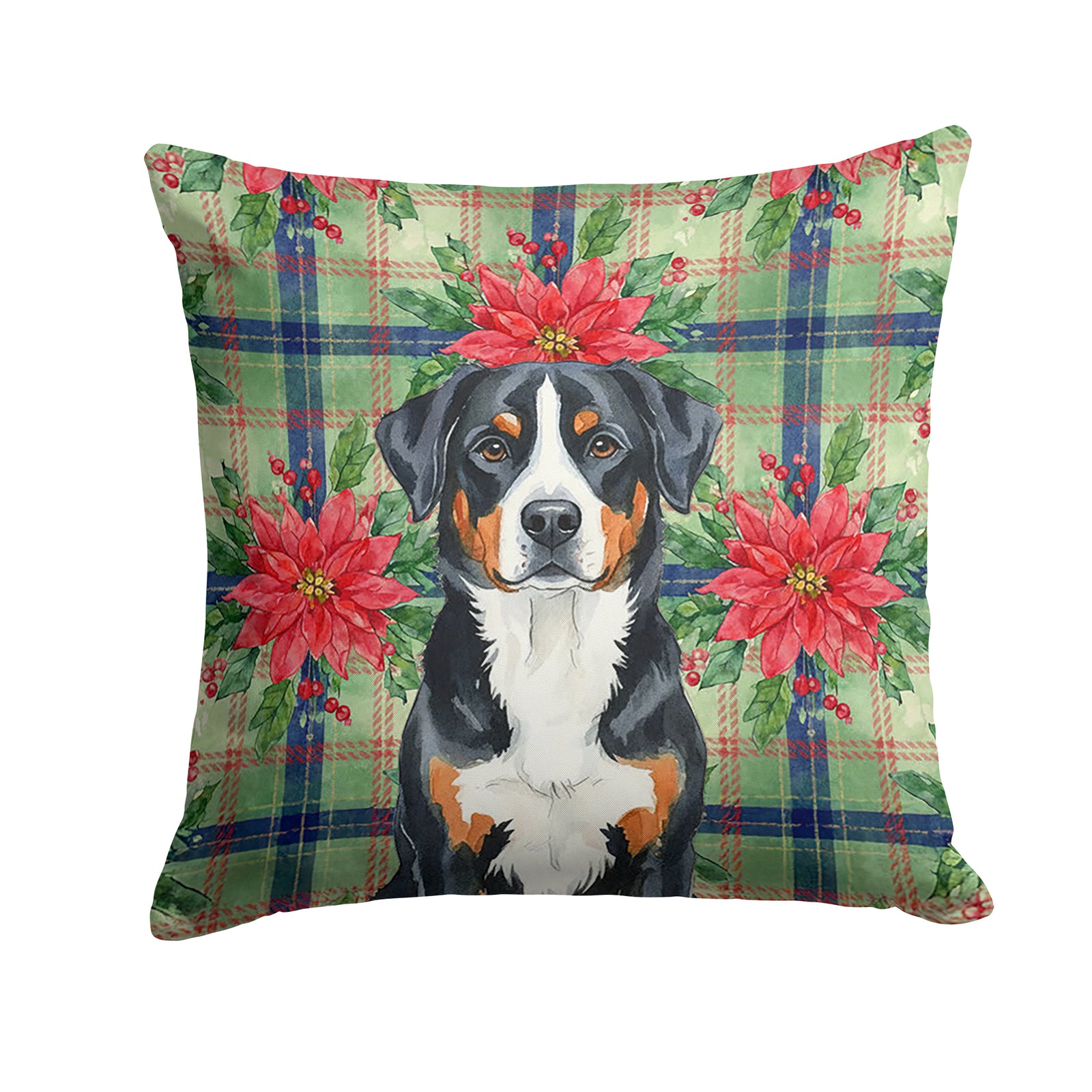 Caroline's Treasures Greater Swiss Mountain Dog Christmas PoinsettIas Throw Pillow