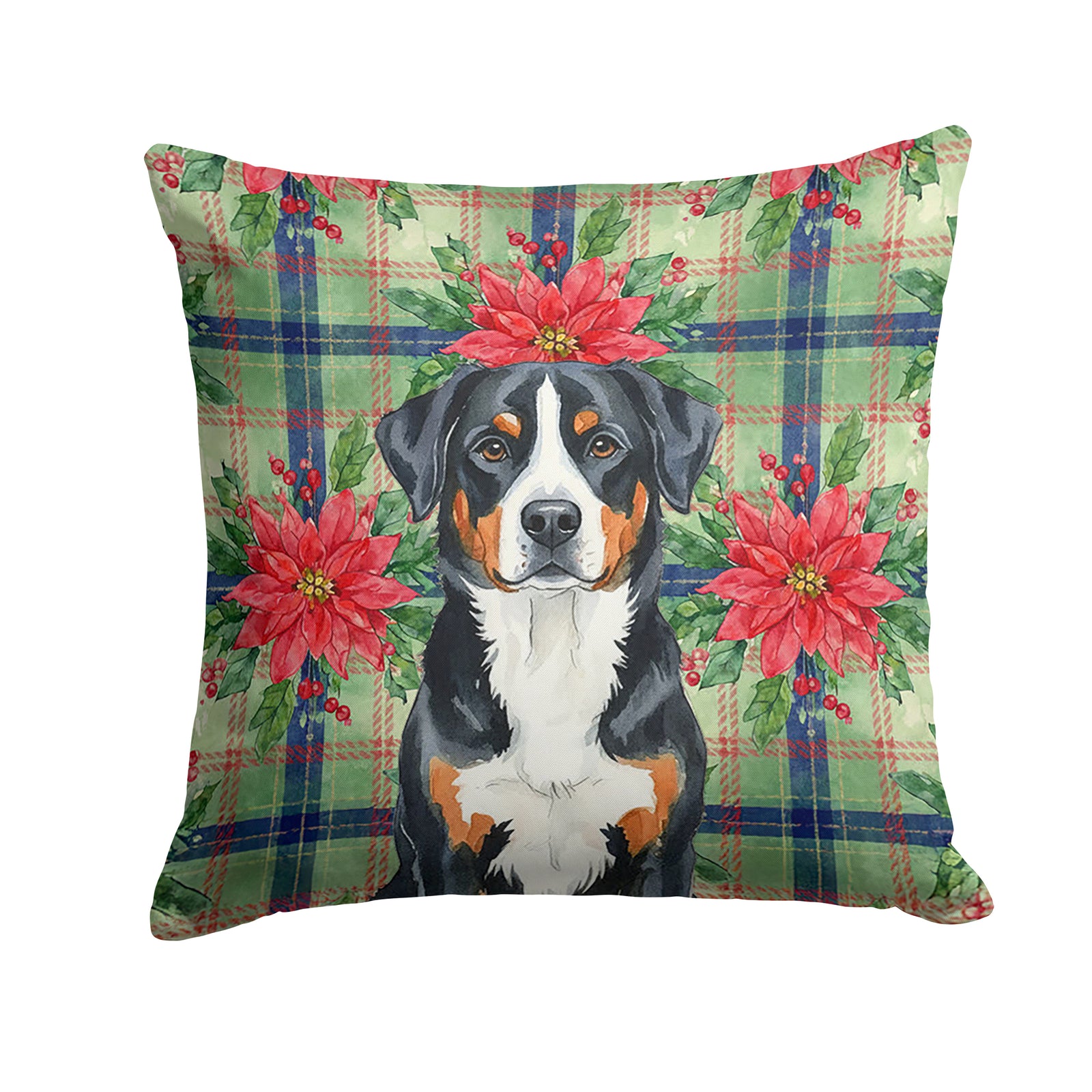 Caroline's Treasures Greater Swiss Mountain Dog Christmas PoinsettIas Throw Pillow
