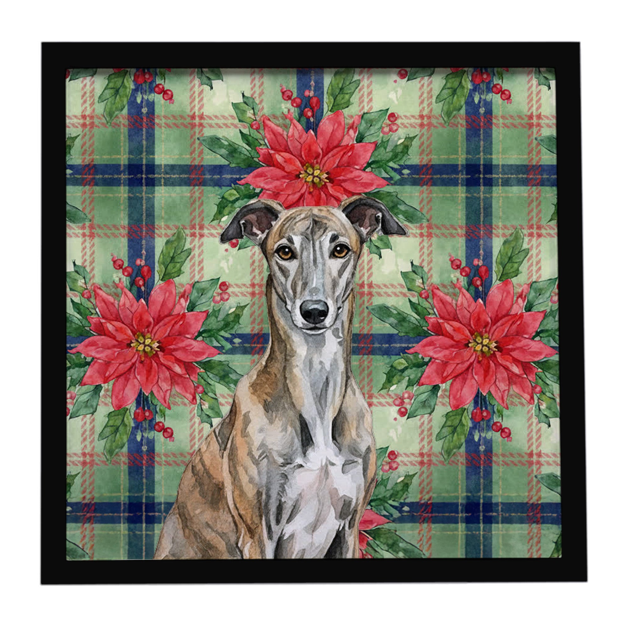 Caroline's Treasures Brindle Greyhound Christmas PoinsettIas Framed Metal Print