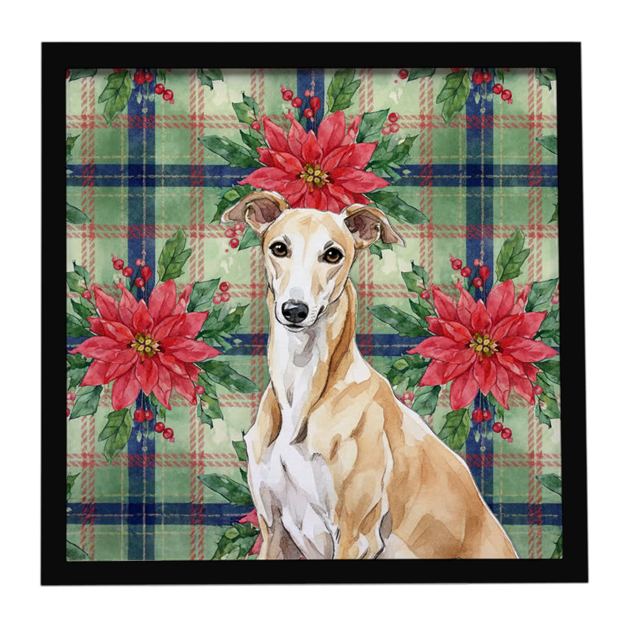 Caroline's Treasures Fawn Greyhound Christmas PoinsettIas Framed Metal Print