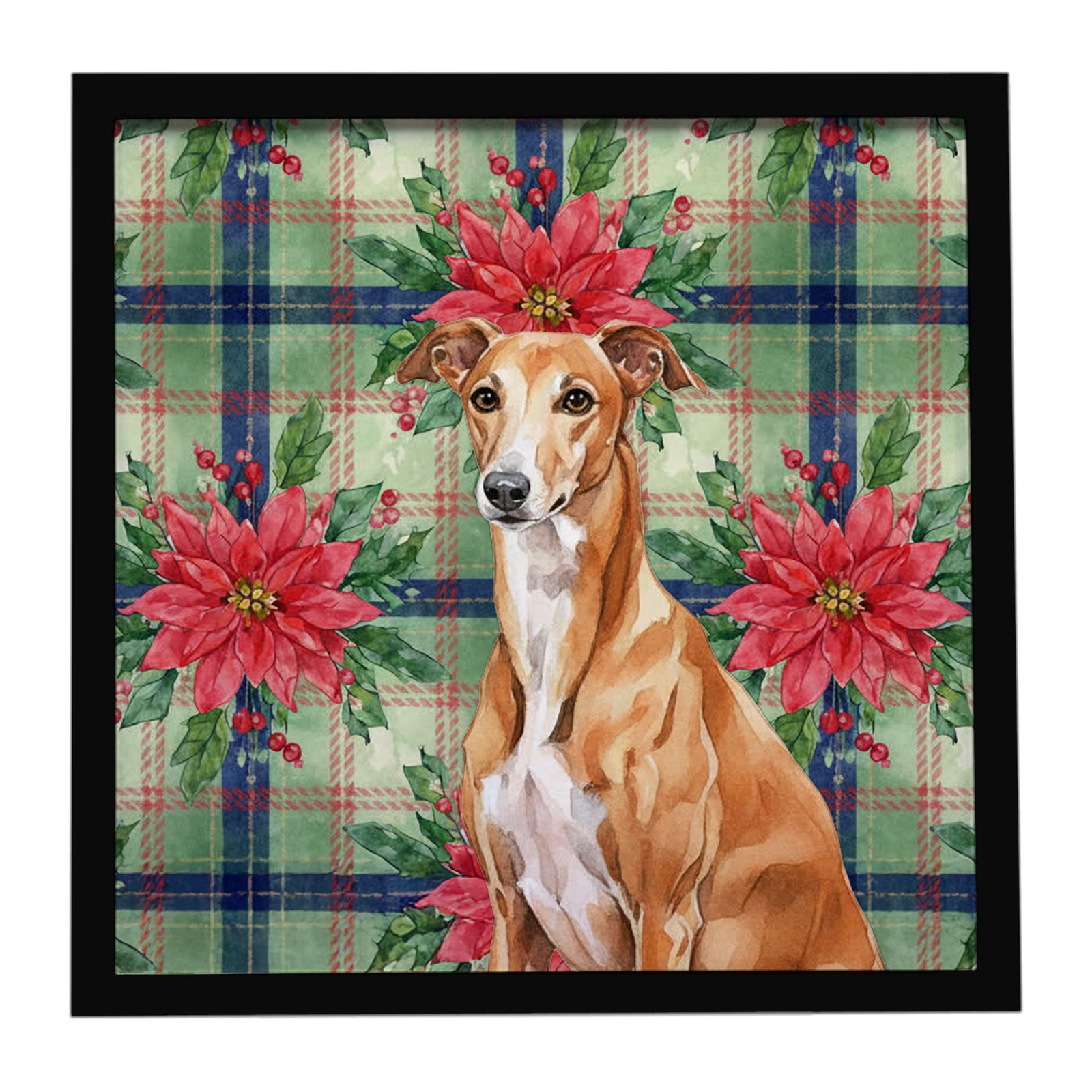 Caroline's Treasures Red Greyhound Christmas PoinsettIas Framed Metal Print