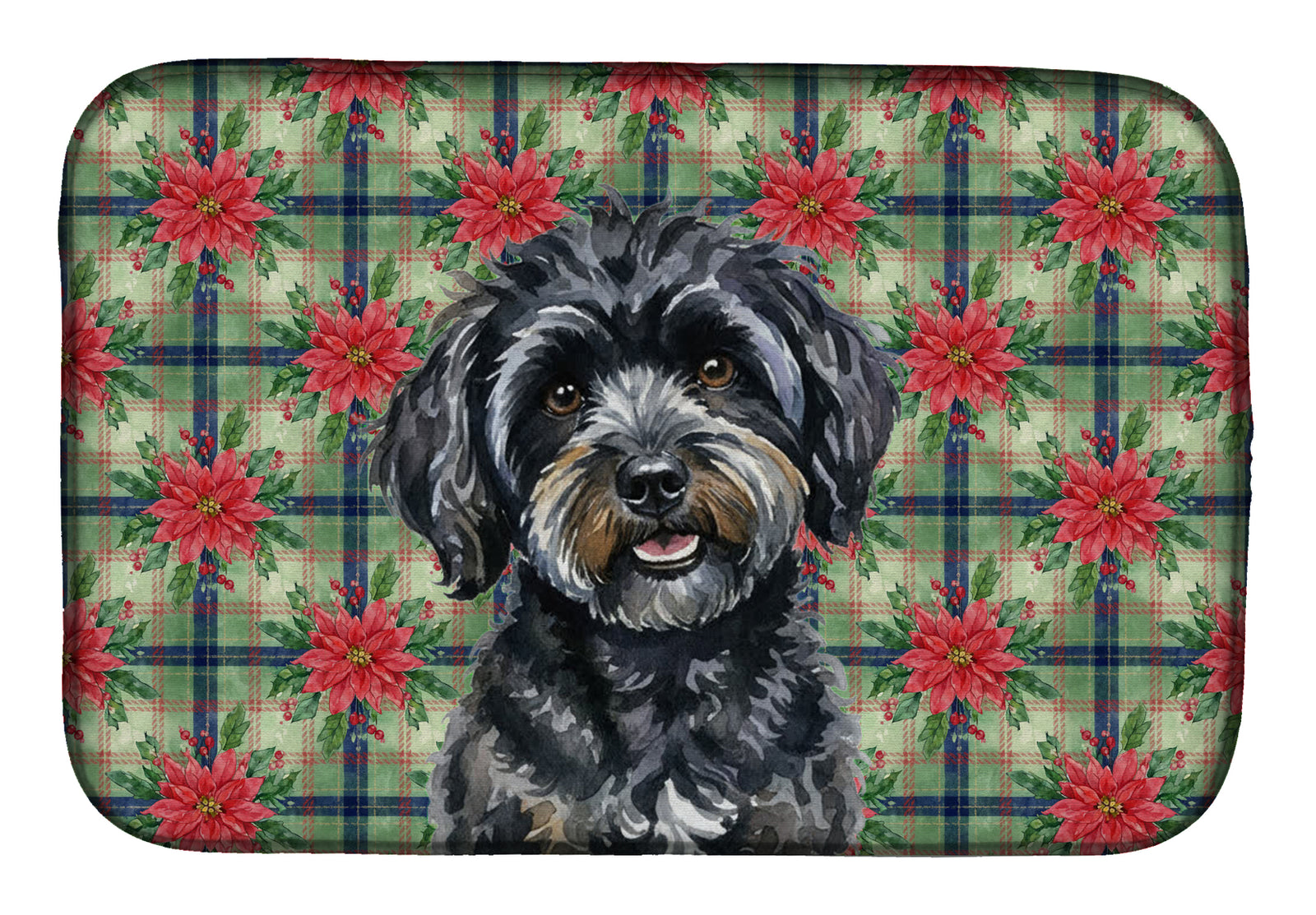 Caroline's Treasures Black Havanese Christmas PoinsettIas Dish Drying Mat