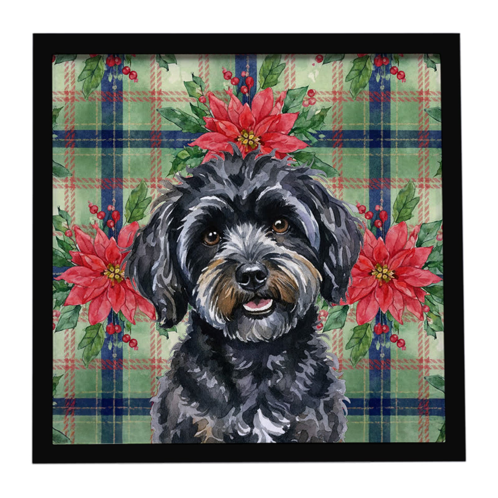 Caroline's Treasures Black Havanese Christmas PoinsettIas Framed Metal Print