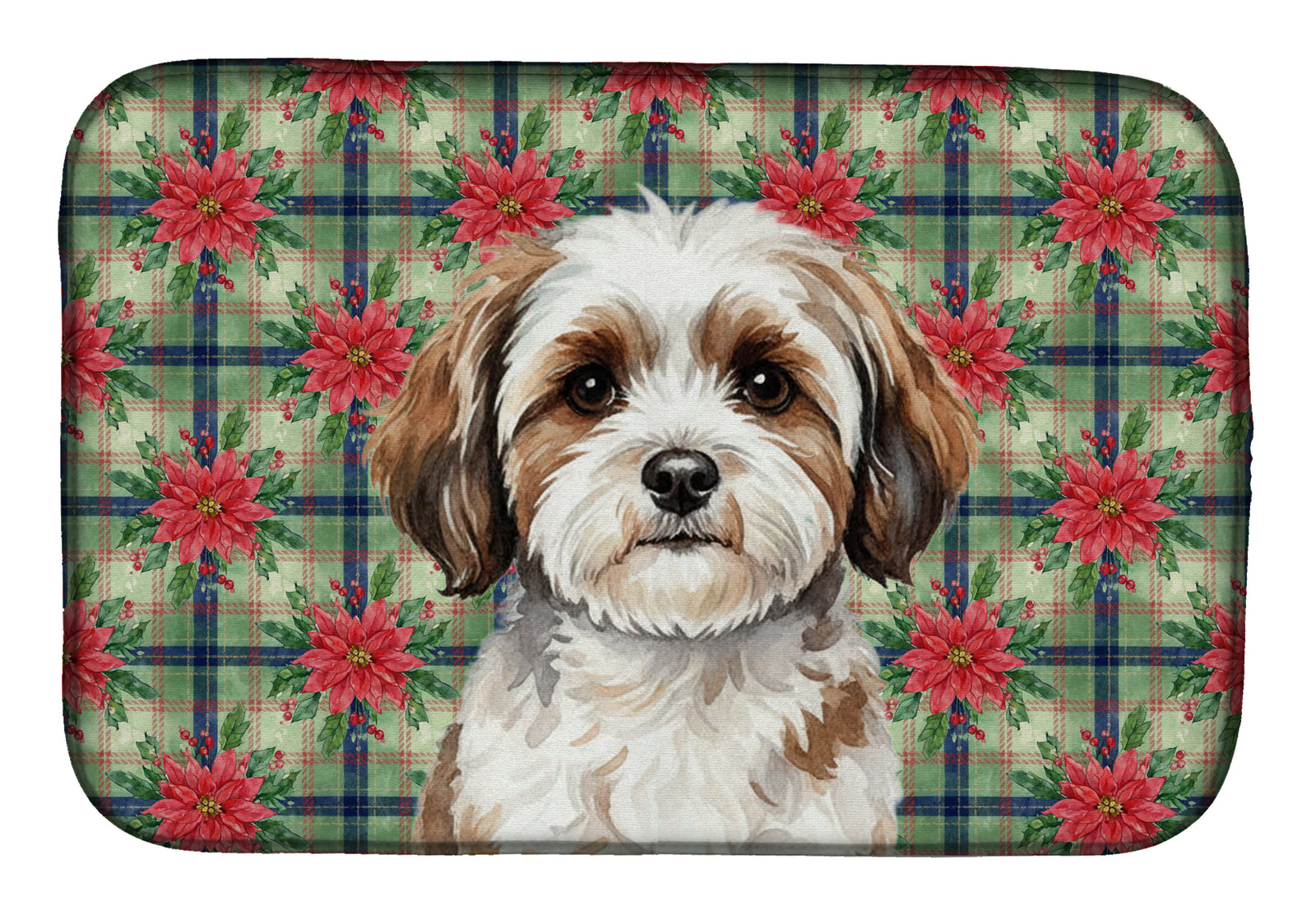 Caroline's Treasures Parti-color Havanese Christmas PoinsettIas Dish Drying Mat
