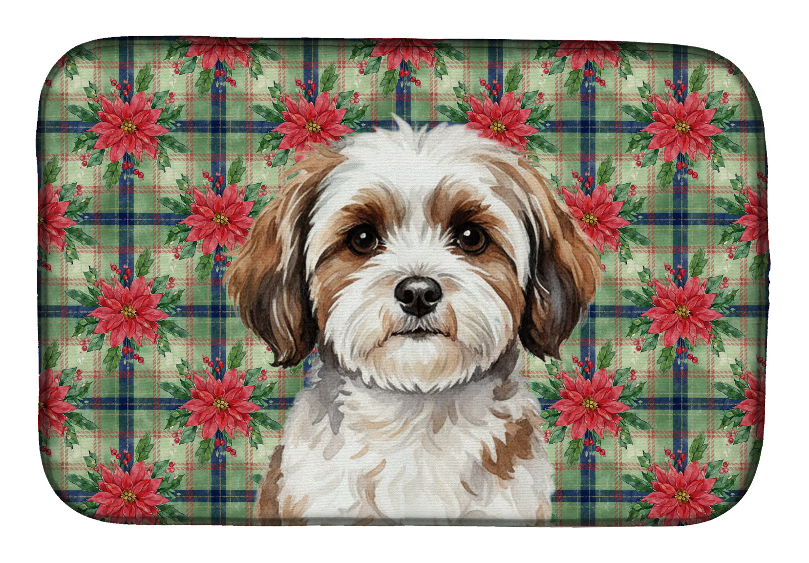 Caroline's Treasures Parti-color Havanese Christmas PoinsettIas Dish Drying Mat