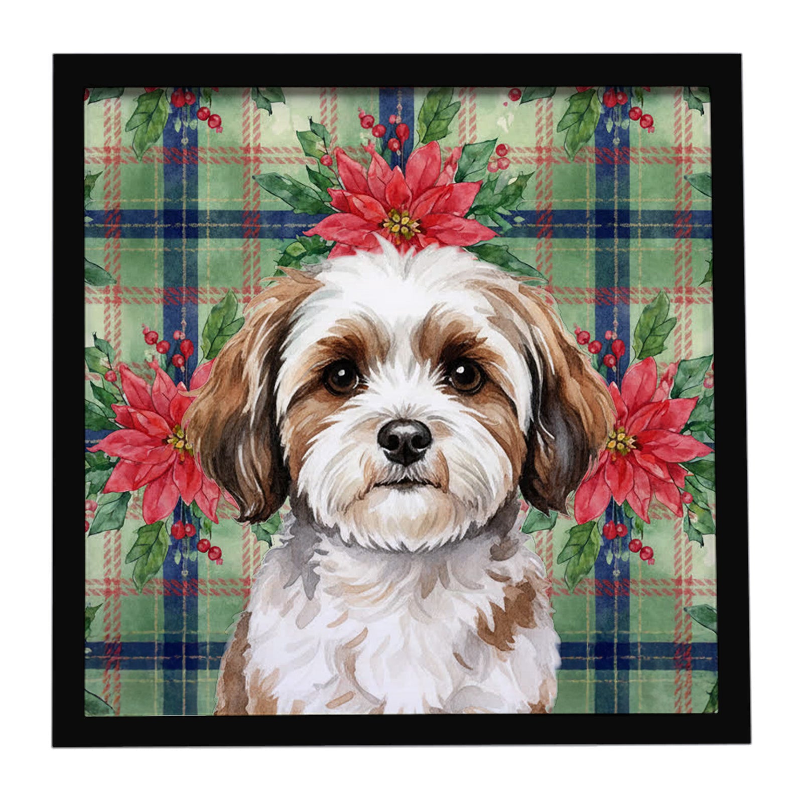 Caroline's Treasures Parti-color Havanese Christmas PoinsettIas Framed Metal Print