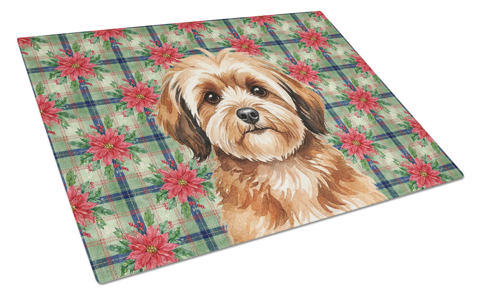Caroline's Treasures Sable Havanese Christmas PoinsettIas Glass Cutting Board