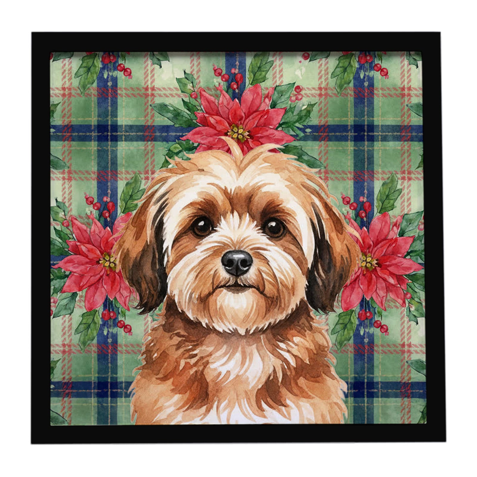 Caroline's Treasures Sable Havanese Christmas PoinsettIas Framed Metal Print