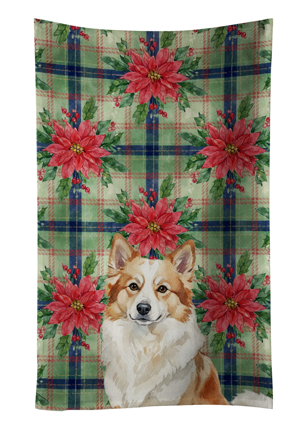 Caroline's Treasures Tan Icelandic Sheepdog Christmas PoinsettIas Kitchen Towel