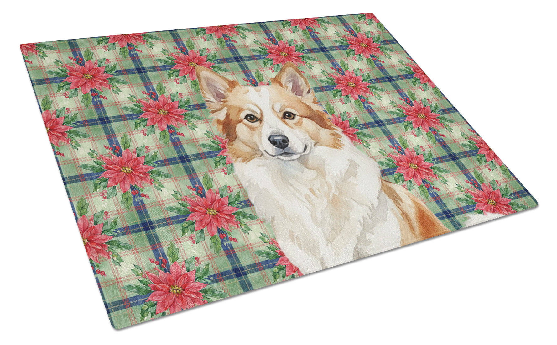 Caroline's Treasures Tan Icelandic Sheepdog Christmas PoinsettIas Glass Cutting Board