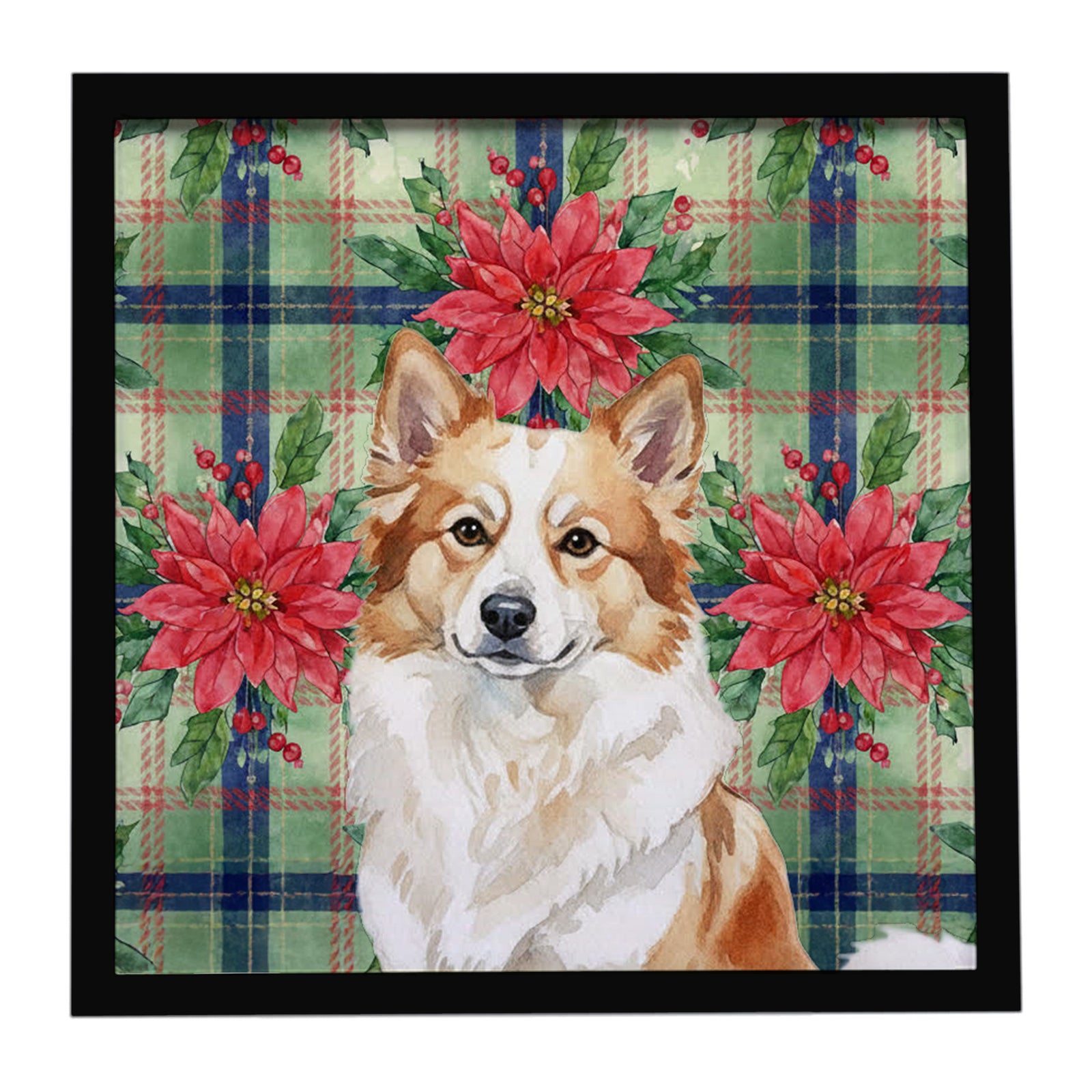 Caroline's Treasures Tan Icelandic Sheepdog Christmas PoinsettIas Framed Metal Print