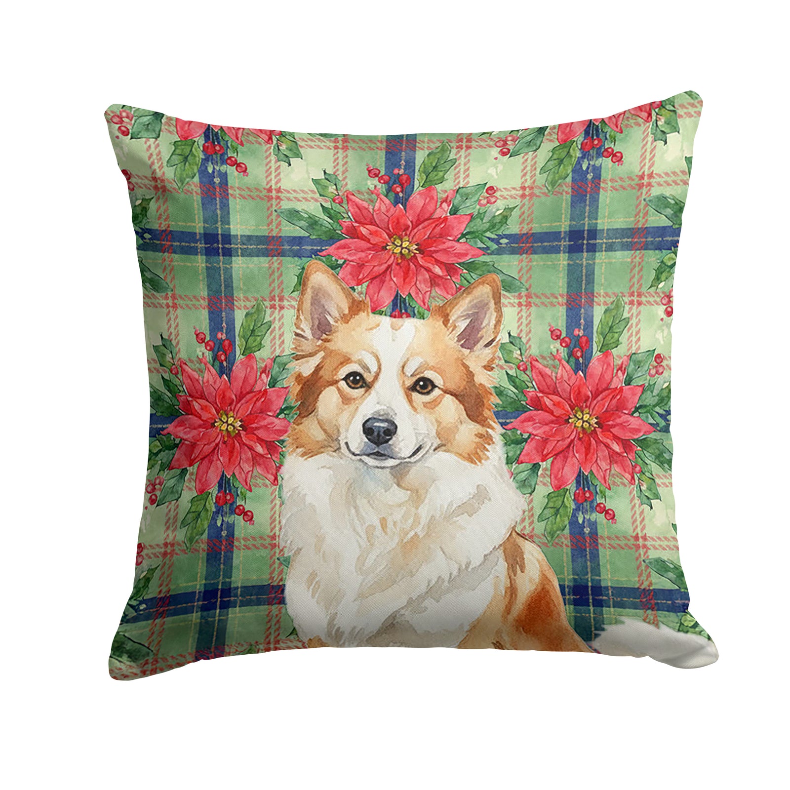 Caroline's Treasures Tan Icelandic Sheepdog Christmas PoinsettIas Throw Pillow