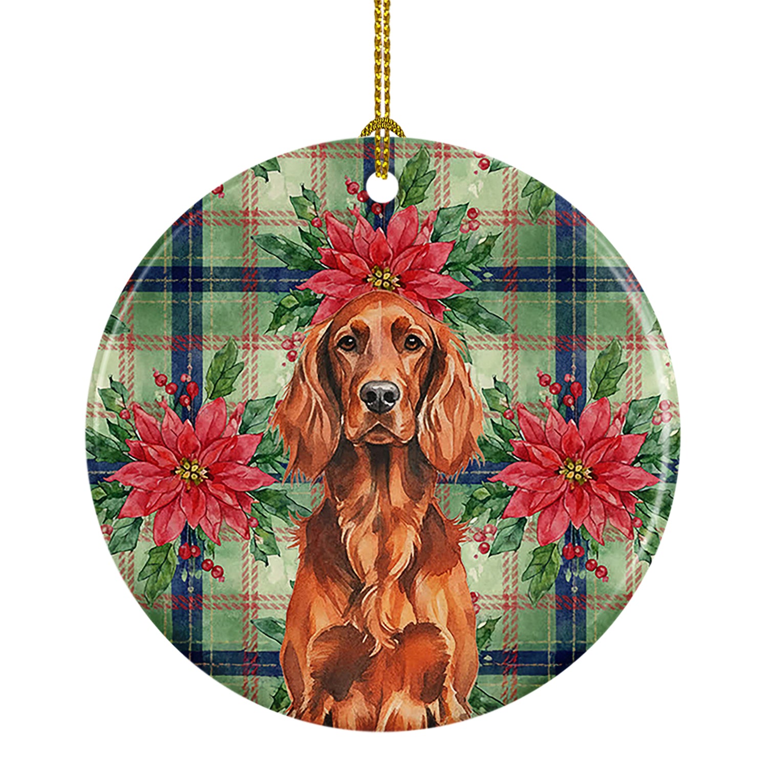 Caroline's Treasures Irish Setter Christmas PoinsettIas Ceramic Ornament