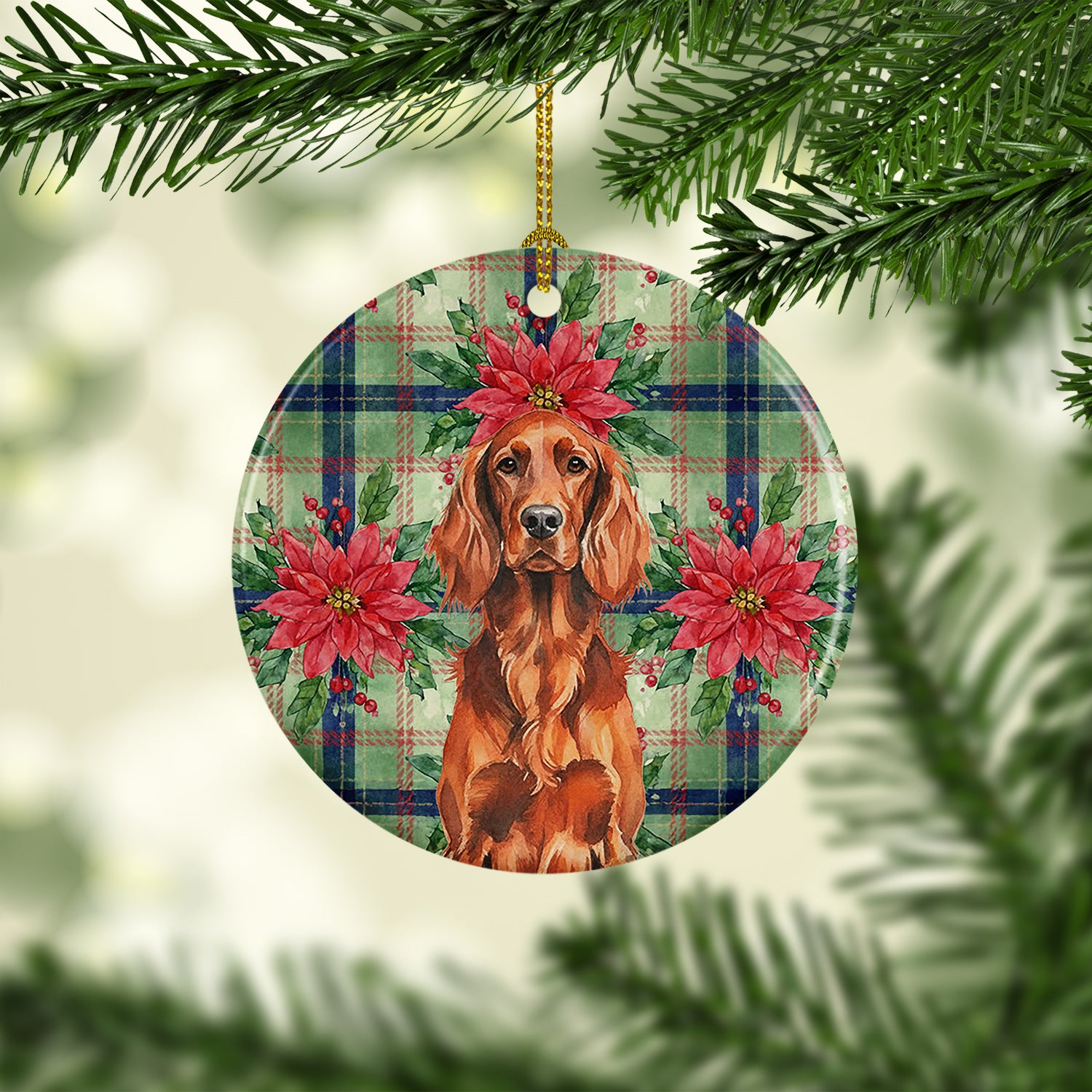Caroline's Treasures Irish Setter Christmas PoinsettIas Ceramic Ornament