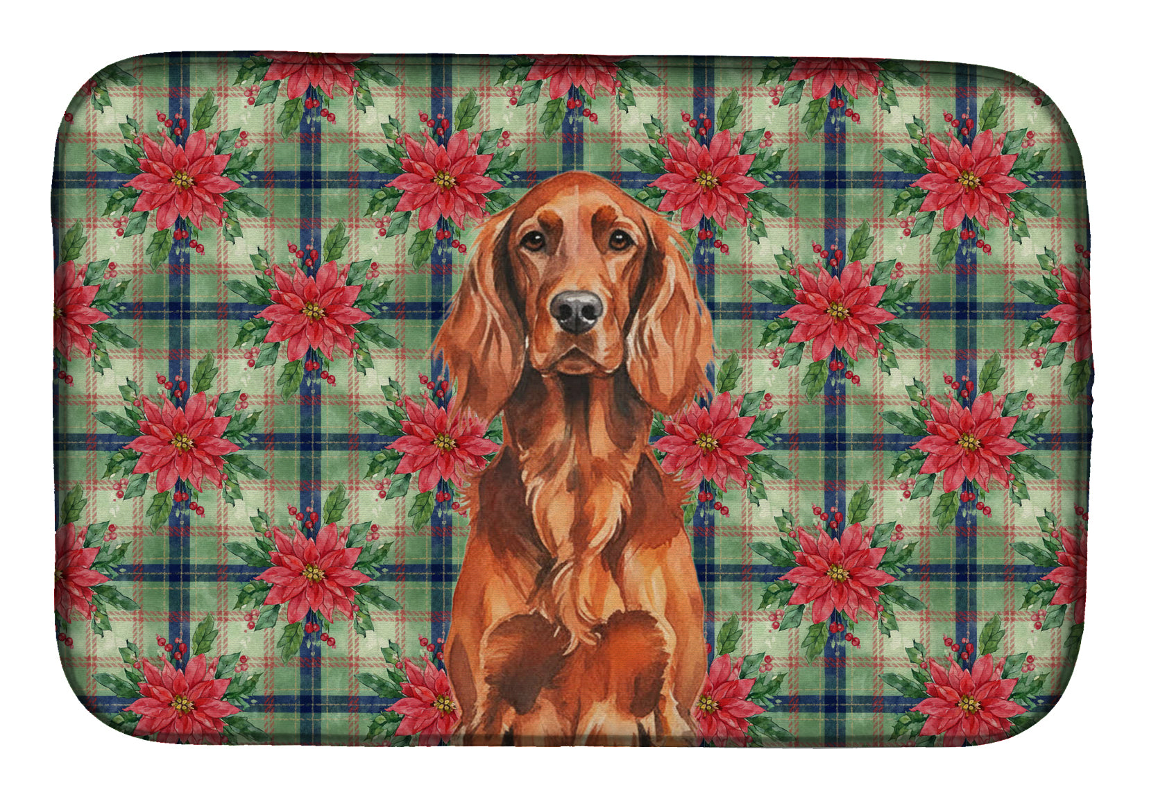 Caroline's Treasures Irish Setter Christmas PoinsettIas Dish Drying Mat