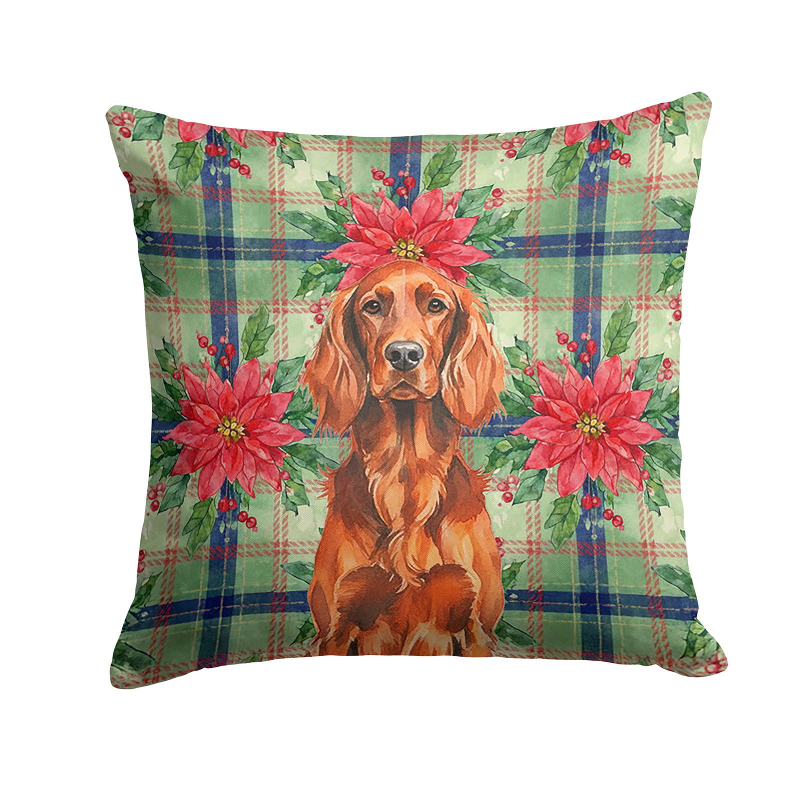 Caroline's Treasures Irish Setter Christmas PoinsettIas Throw Pillow