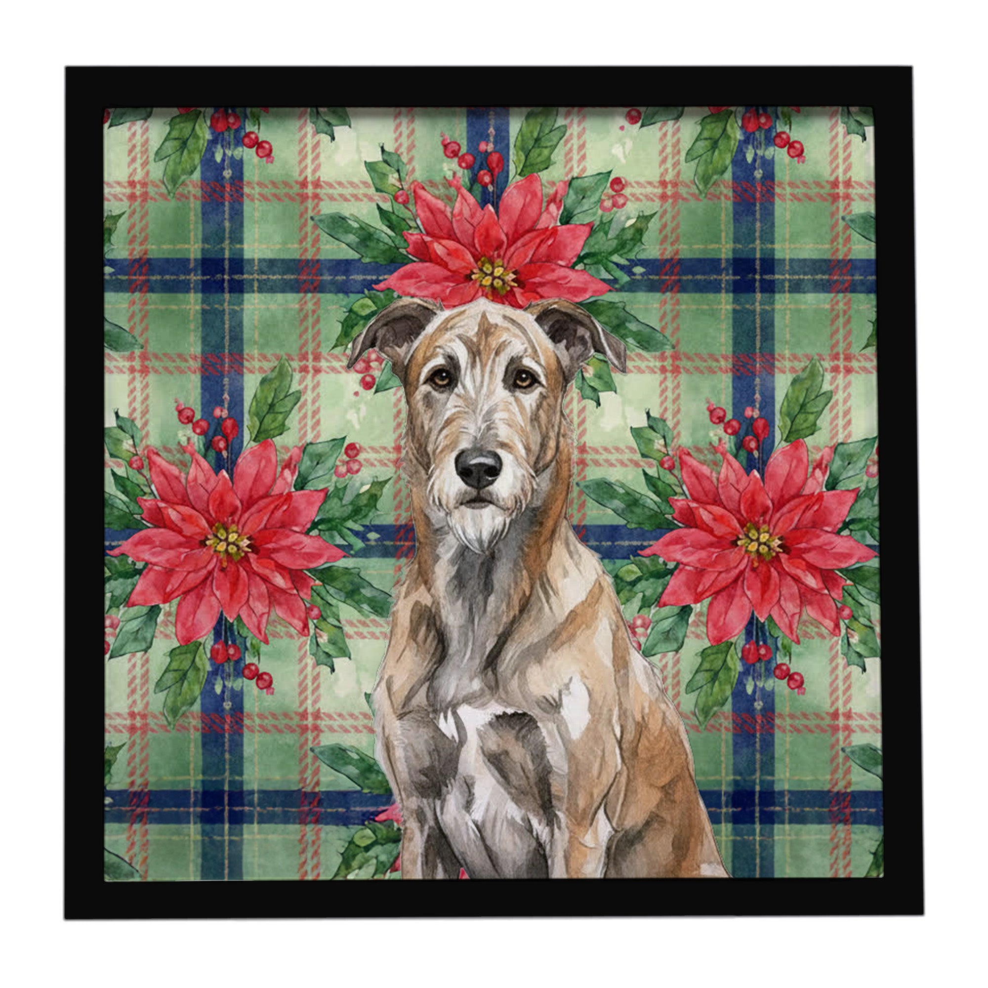 Caroline's Treasures Brindle Irish Wolfhound Christmas PoinsettIas Framed Metal Print