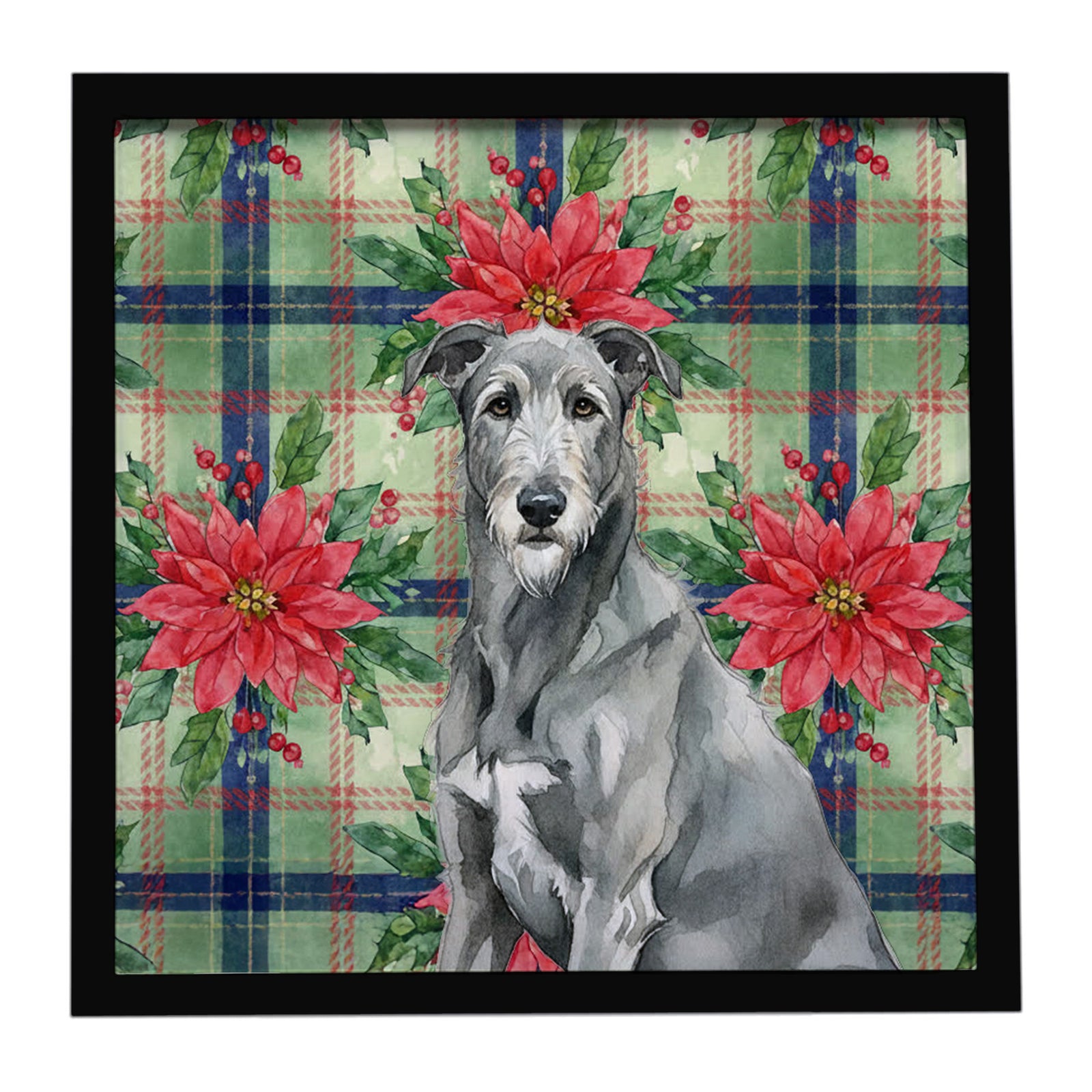 Caroline's Treasures Gray Irish Wolfhound Christmas PoinsettIas Framed Metal Print
