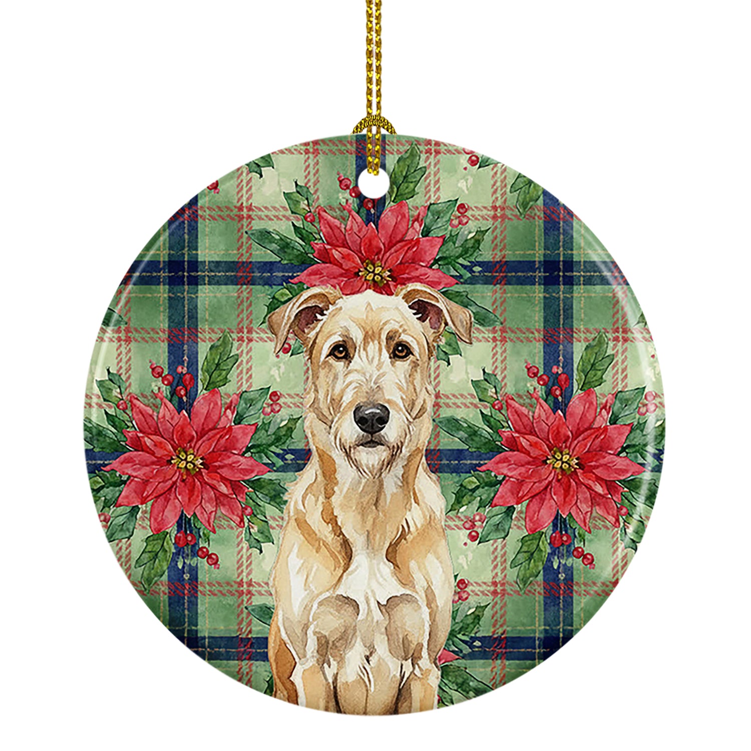 Caroline's Treasures Wheaten Irish Wolfhound Christmas PoinsettIas Ceramic Ornament