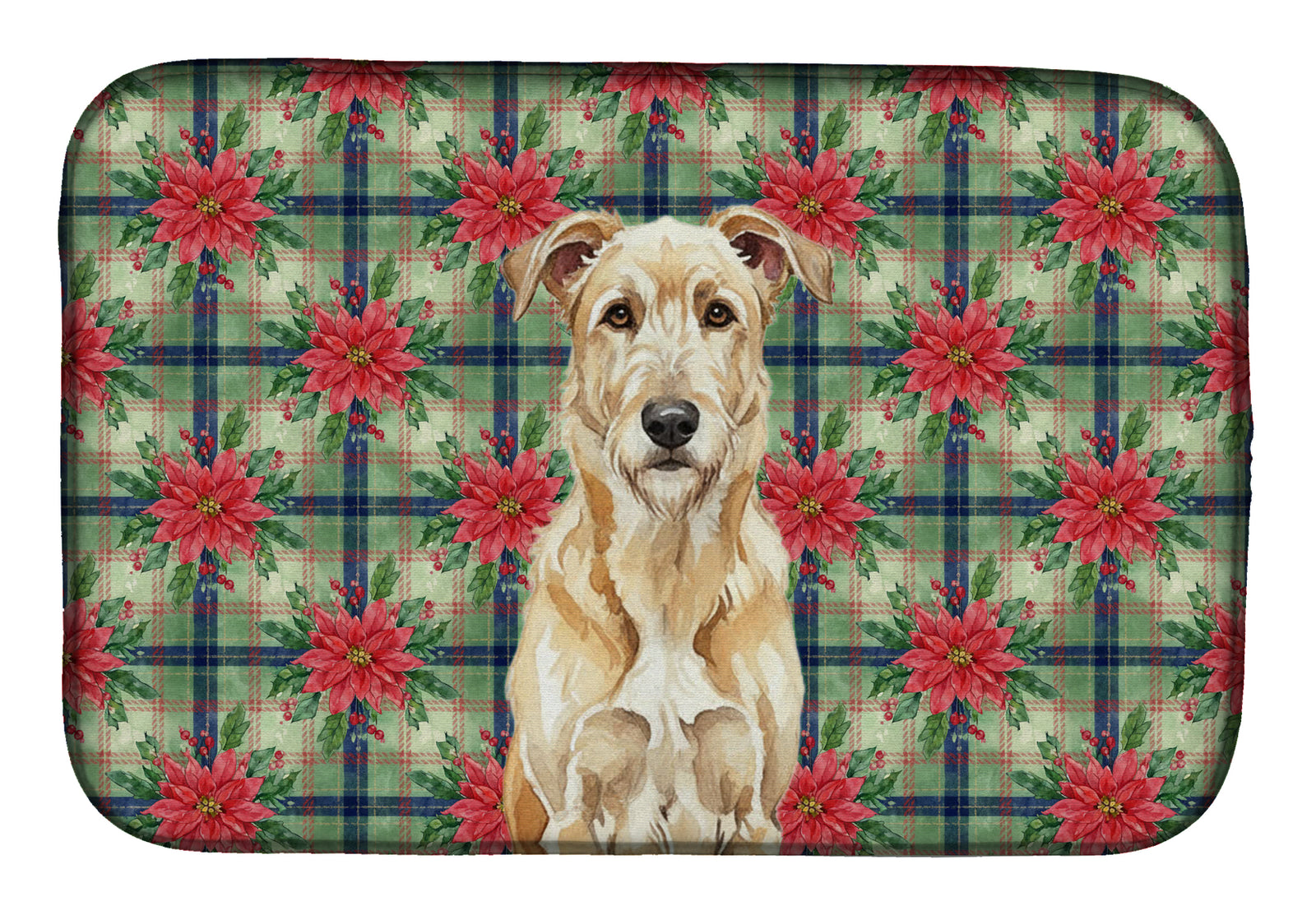 Caroline's Treasures Wheaten Irish Wolfhound Christmas PoinsettIas Dish Drying Mat