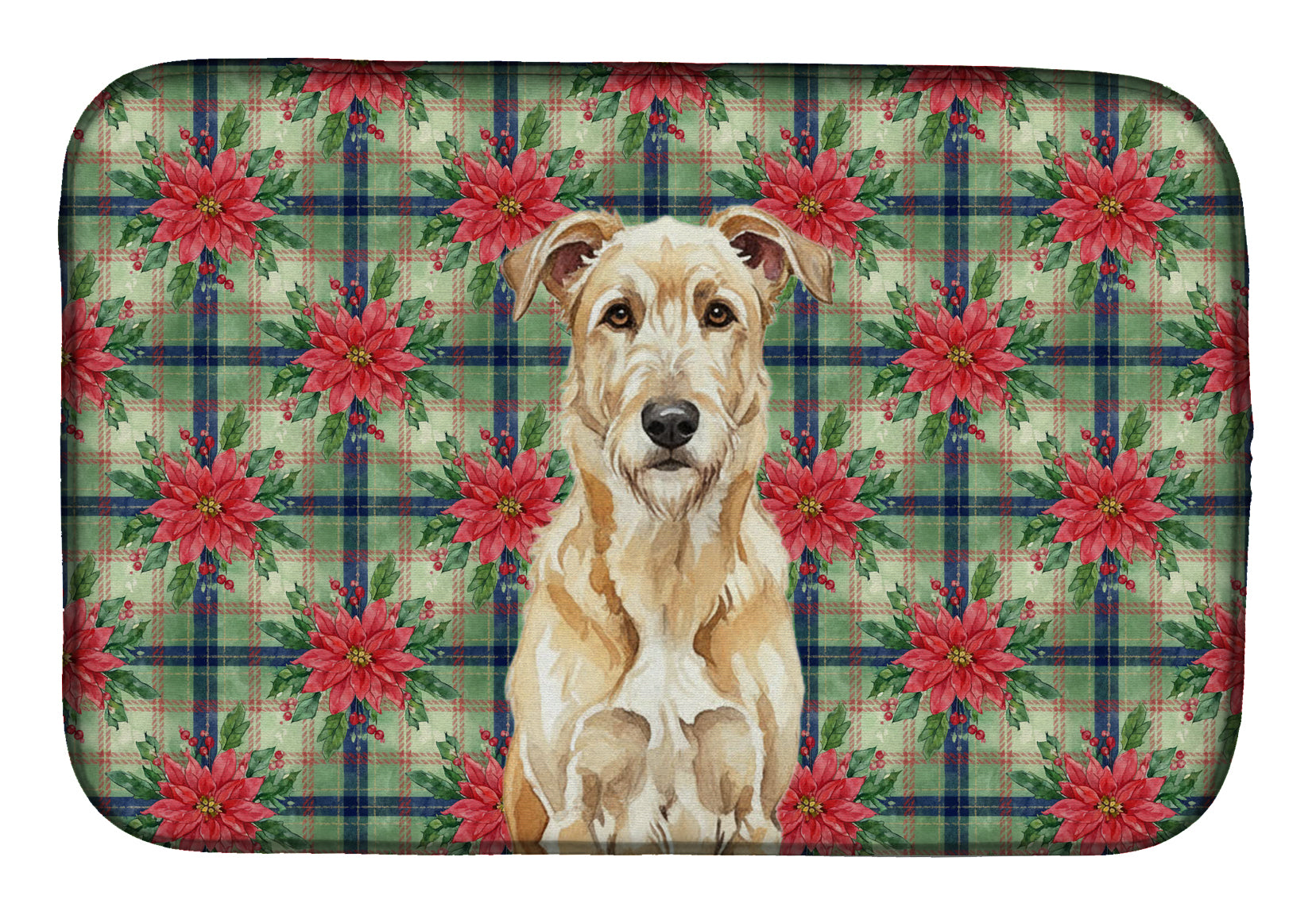 Caroline's Treasures Wheaten Irish Wolfhound Christmas PoinsettIas Dish Drying Mat