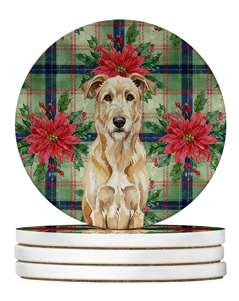 Caroline's Treasures Wheaten Irish Wolfhound Christmas PoinsettIas Large Sandstone Coasters Pack of 4