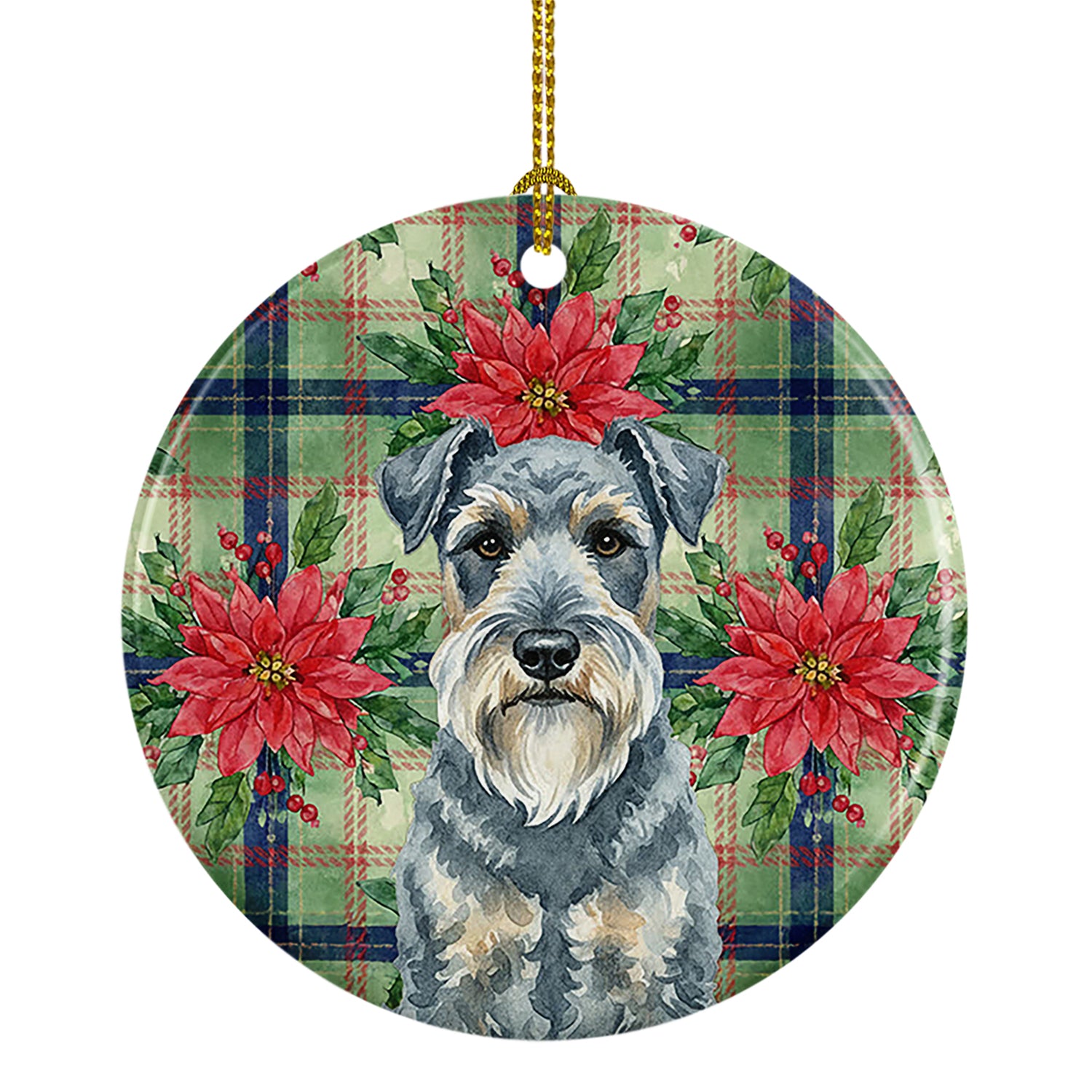 Caroline's Treasures Kerry Blue Terrier Christmas PoinsettIas Ceramic Ornament