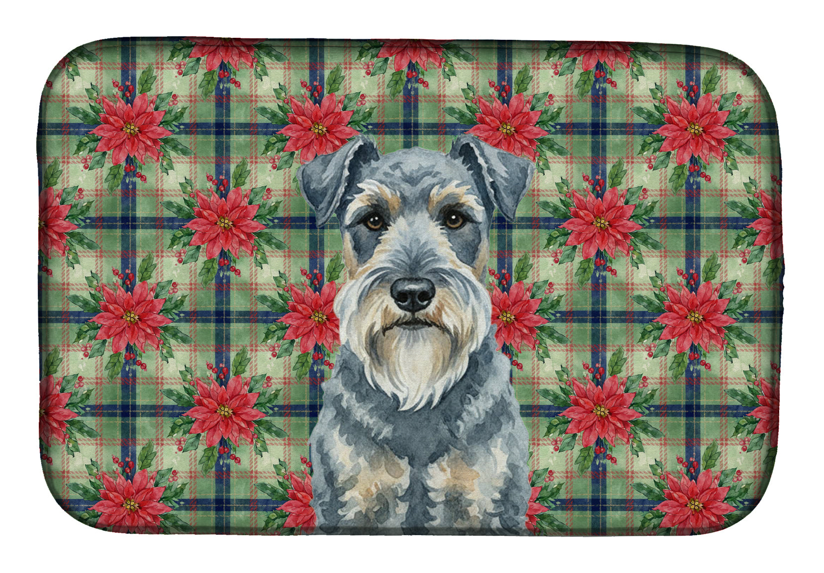 Caroline's Treasures Kerry Blue Terrier Christmas PoinsettIas Dish Drying Mat