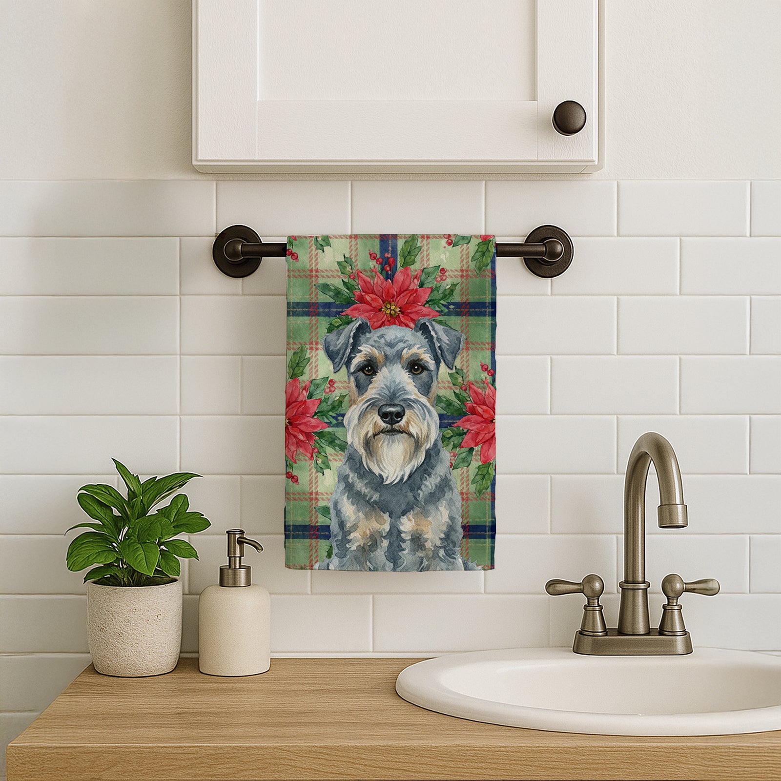 Caroline's Treasures Kerry Blue Terrier Christmas PoinsettIas Kitchen Towel