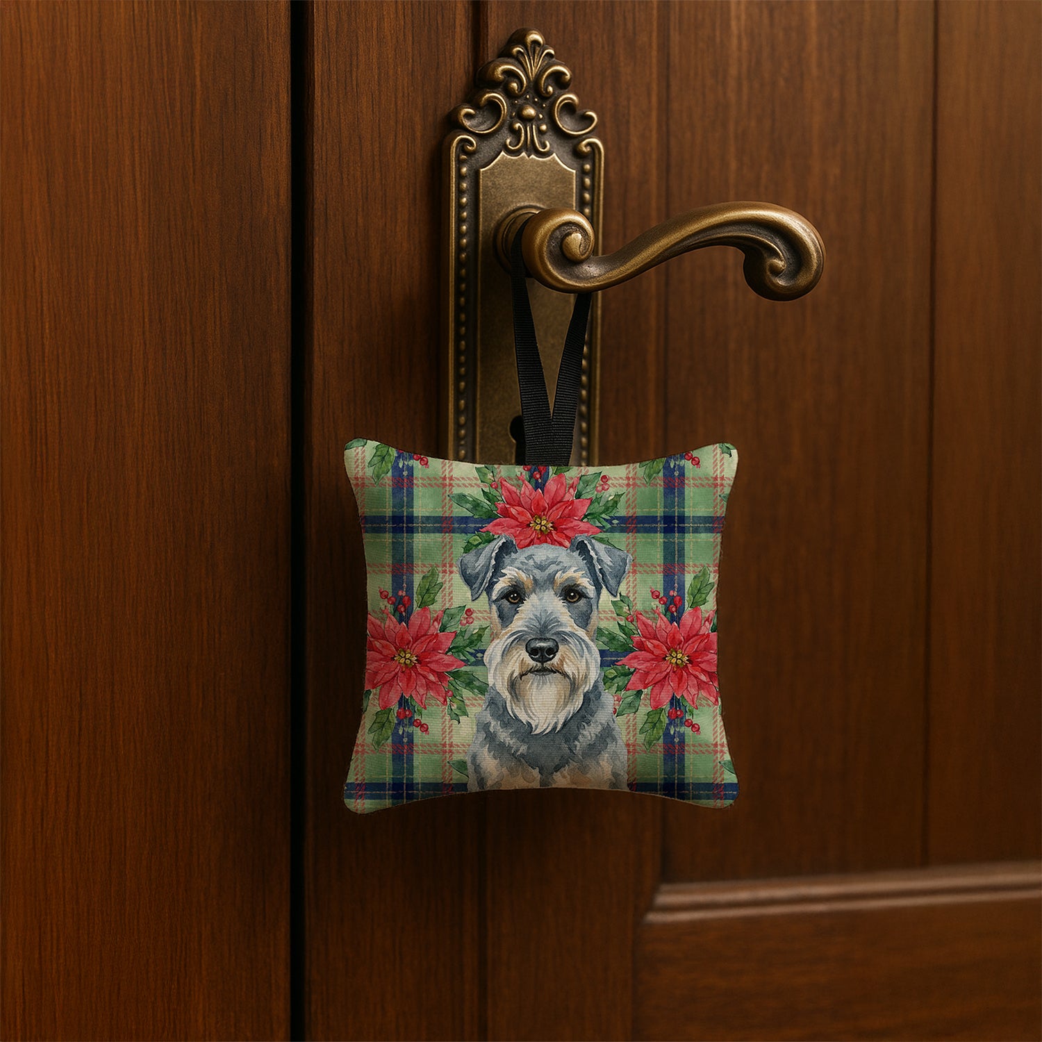 Caroline's Treasures Kerry Blue Terrier Christmas PoinsettIas Hanging Square Fabric Ornament 3.5 x 3.5