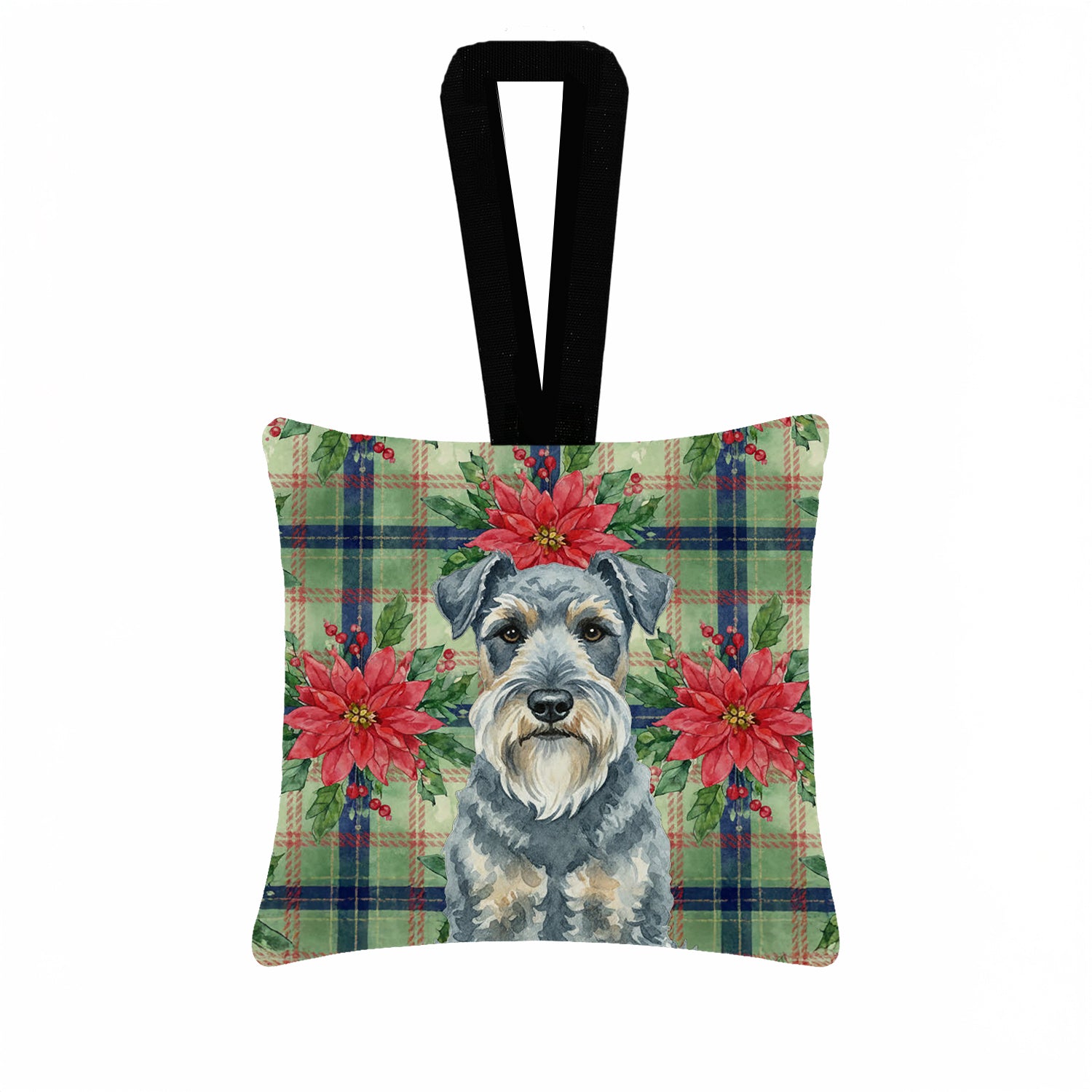 Caroline's Treasures Kerry Blue Terrier Christmas PoinsettIas Hanging Square Fabric Ornament 3.5 x 3.5