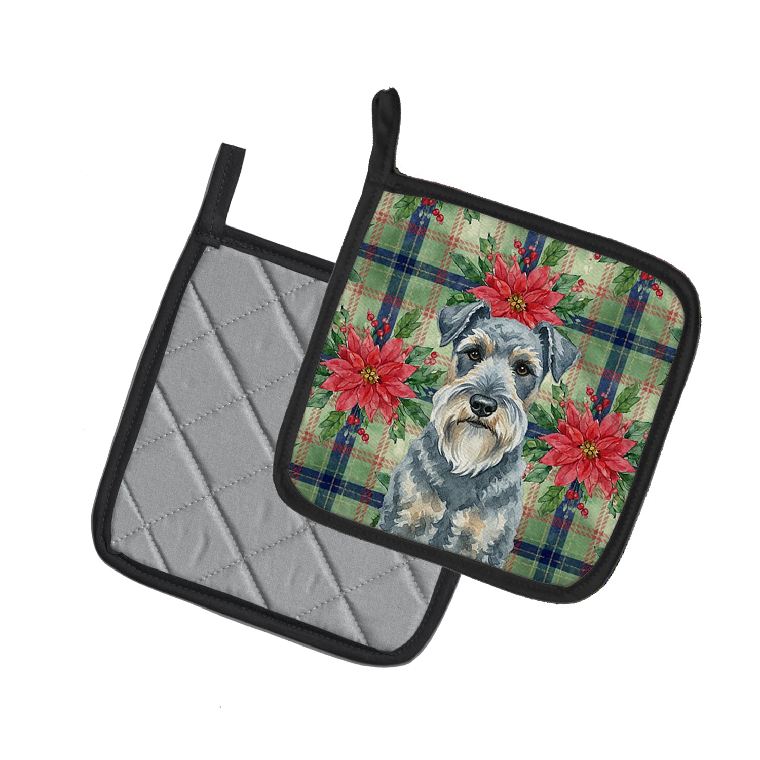 Caroline's Treasures Kerry Blue Terrier Christmas PoinsettIas Pair of Pot Holders