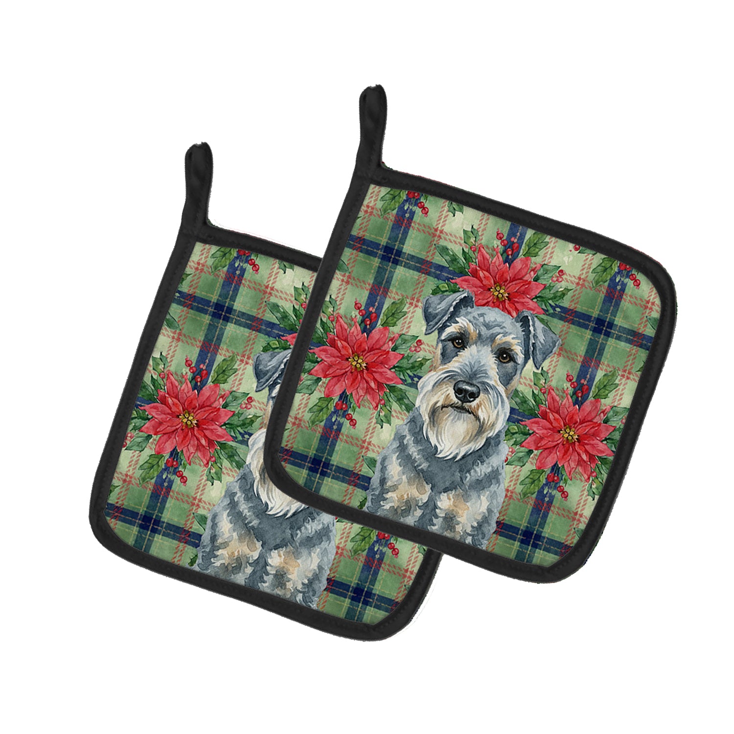 Caroline's Treasures Kerry Blue Terrier Christmas PoinsettIas Pair of Pot Holders