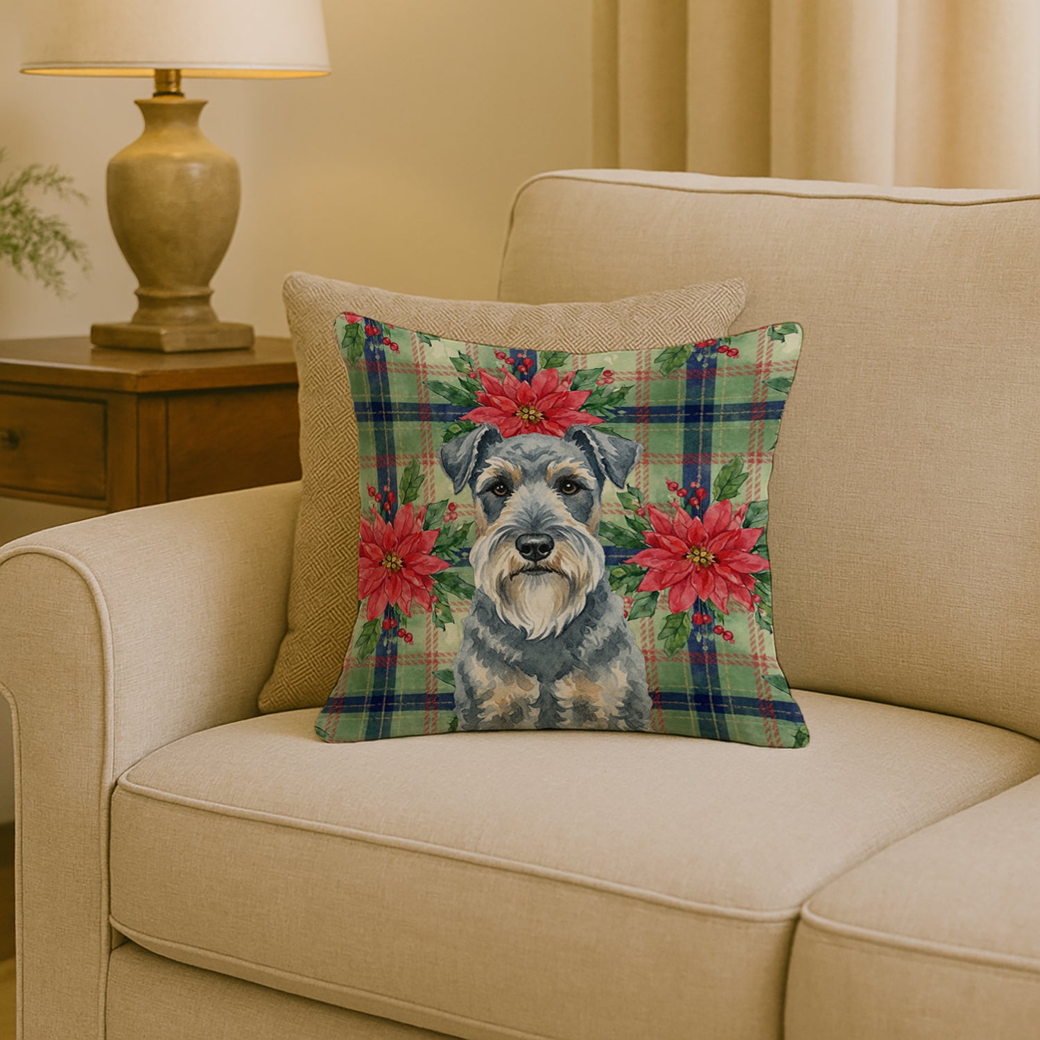 Caroline's Treasures Kerry Blue Terrier Christmas PoinsettIas Throw Pillow