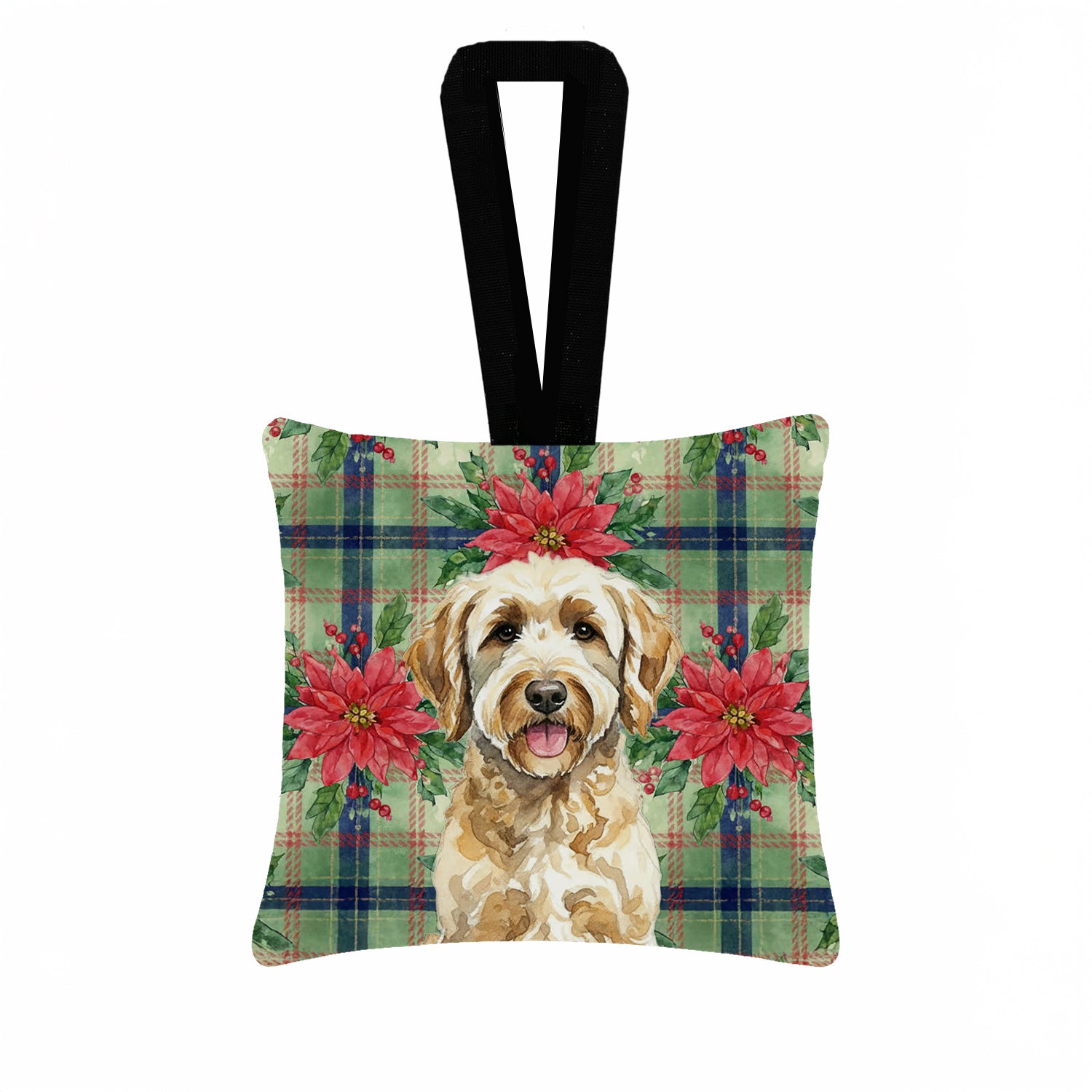 Caroline's Treasures Labradoodle Christmas PoinsettIas Hanging Square Fabric Ornament 3.5 x 3.5