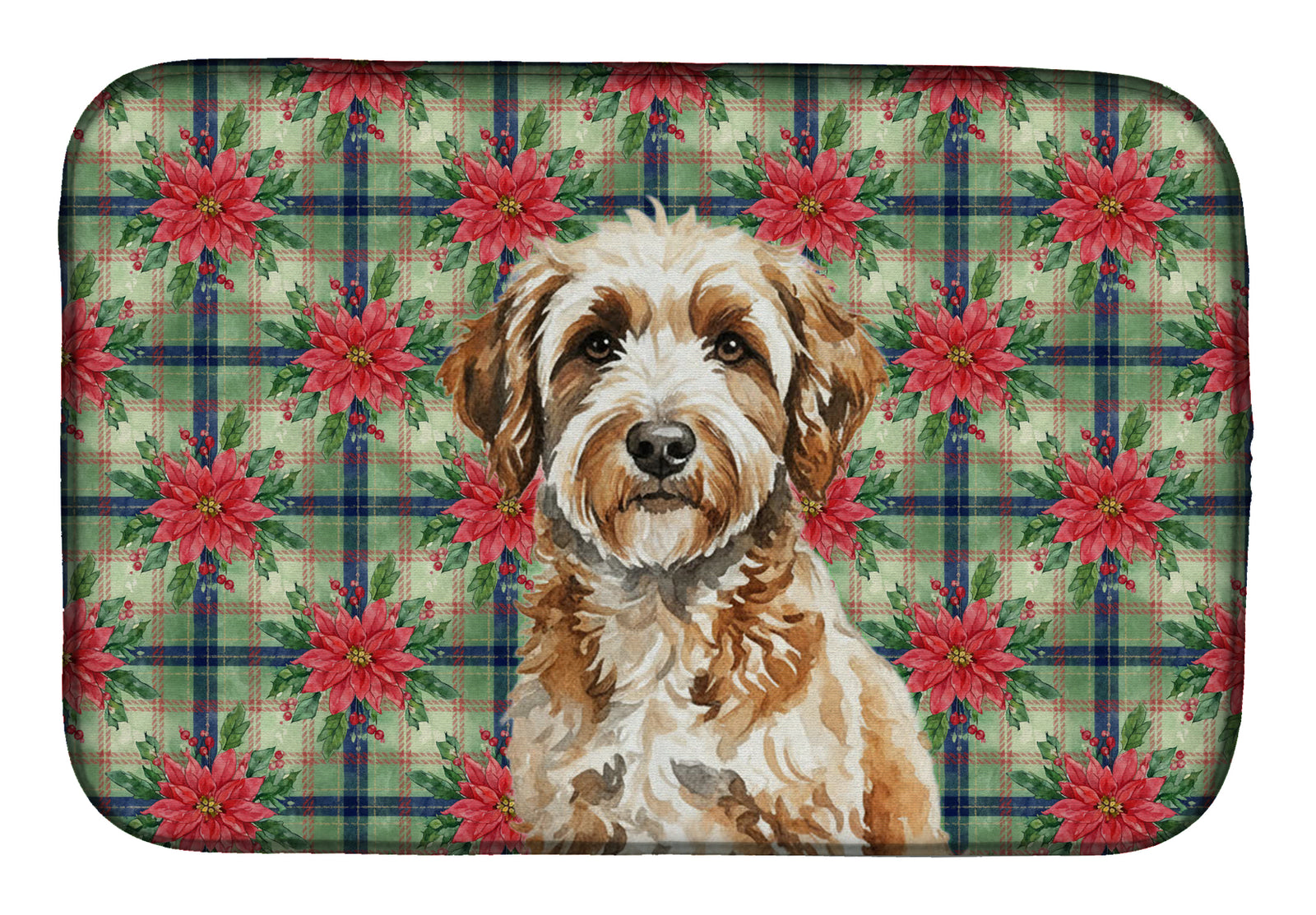 Caroline's Treasures Lagotto Romagnolo Christmas PoinsettIas Dish Drying Mat