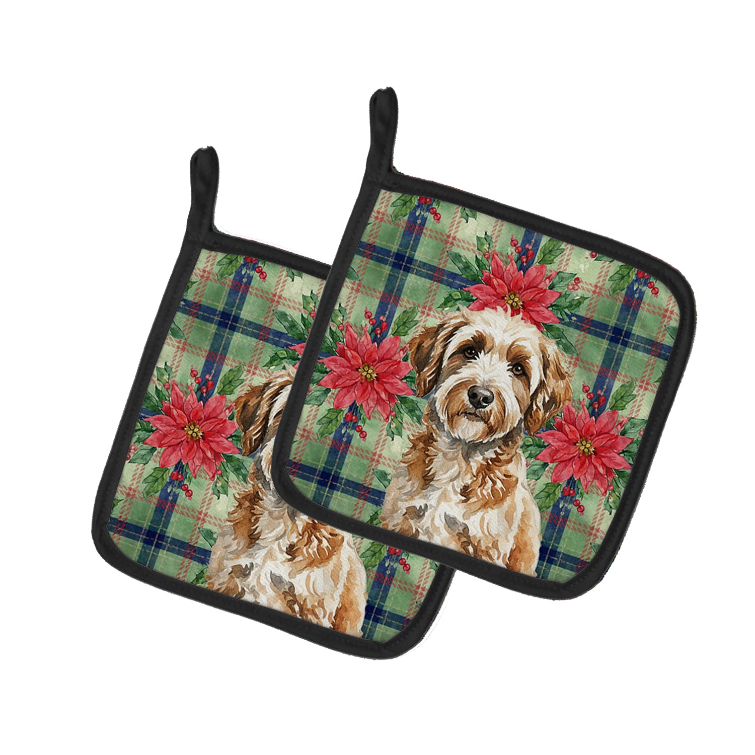 Caroline's Treasures Lagotto Romagnolo Christmas PoinsettIas Pair of Pot Holders