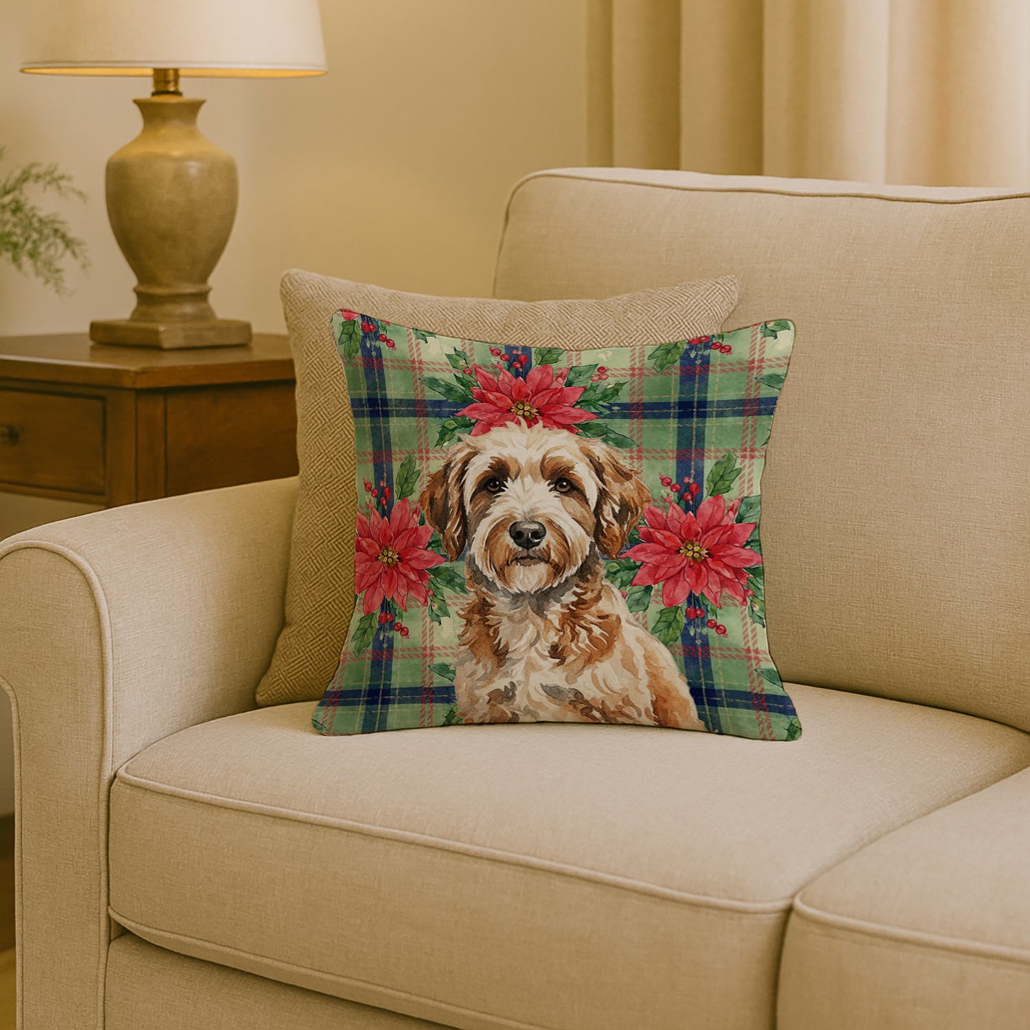 Caroline's Treasures Lagotto Romagnolo Christmas PoinsettIas Throw Pillow