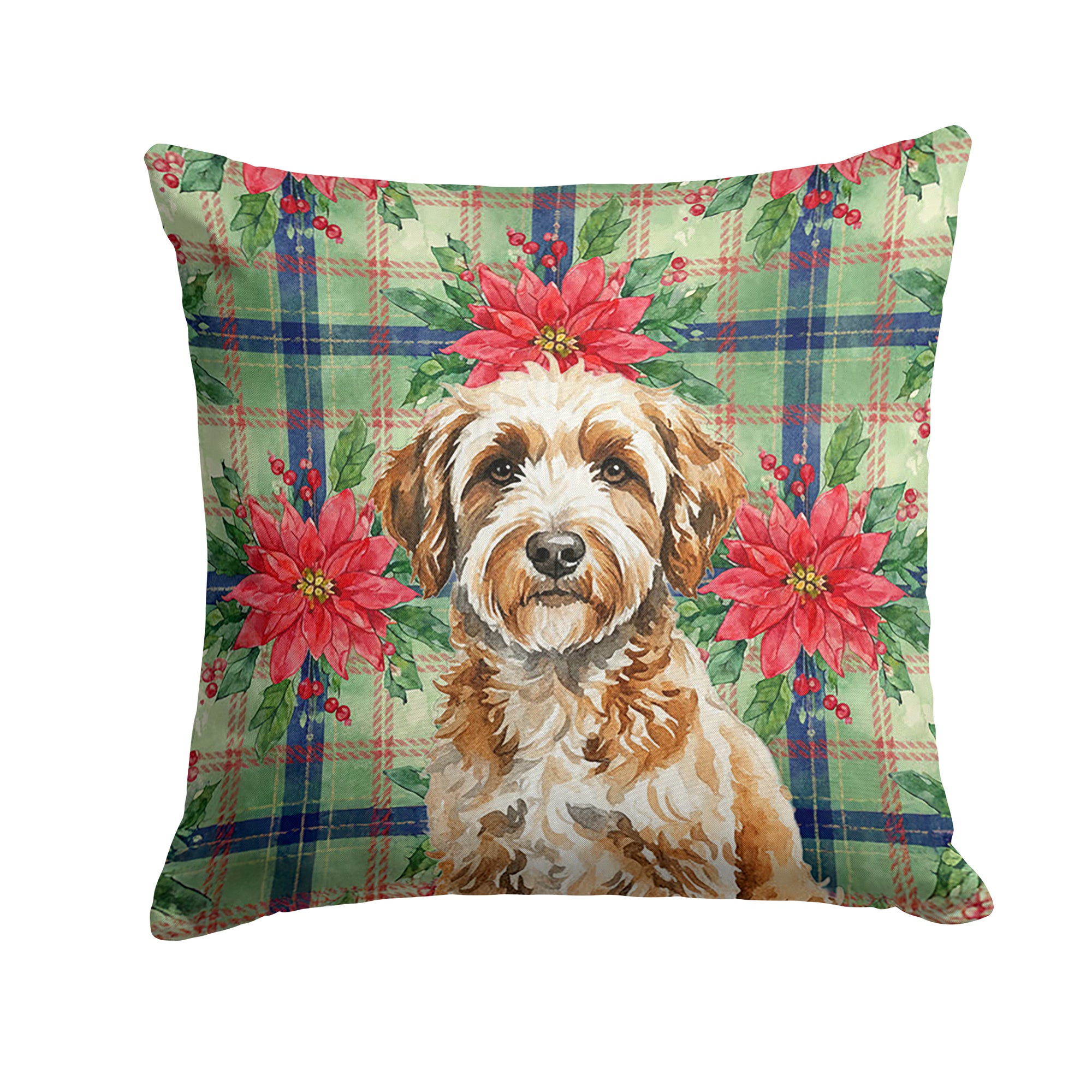 Caroline's Treasures Lagotto Romagnolo Christmas PoinsettIas Throw Pillow
