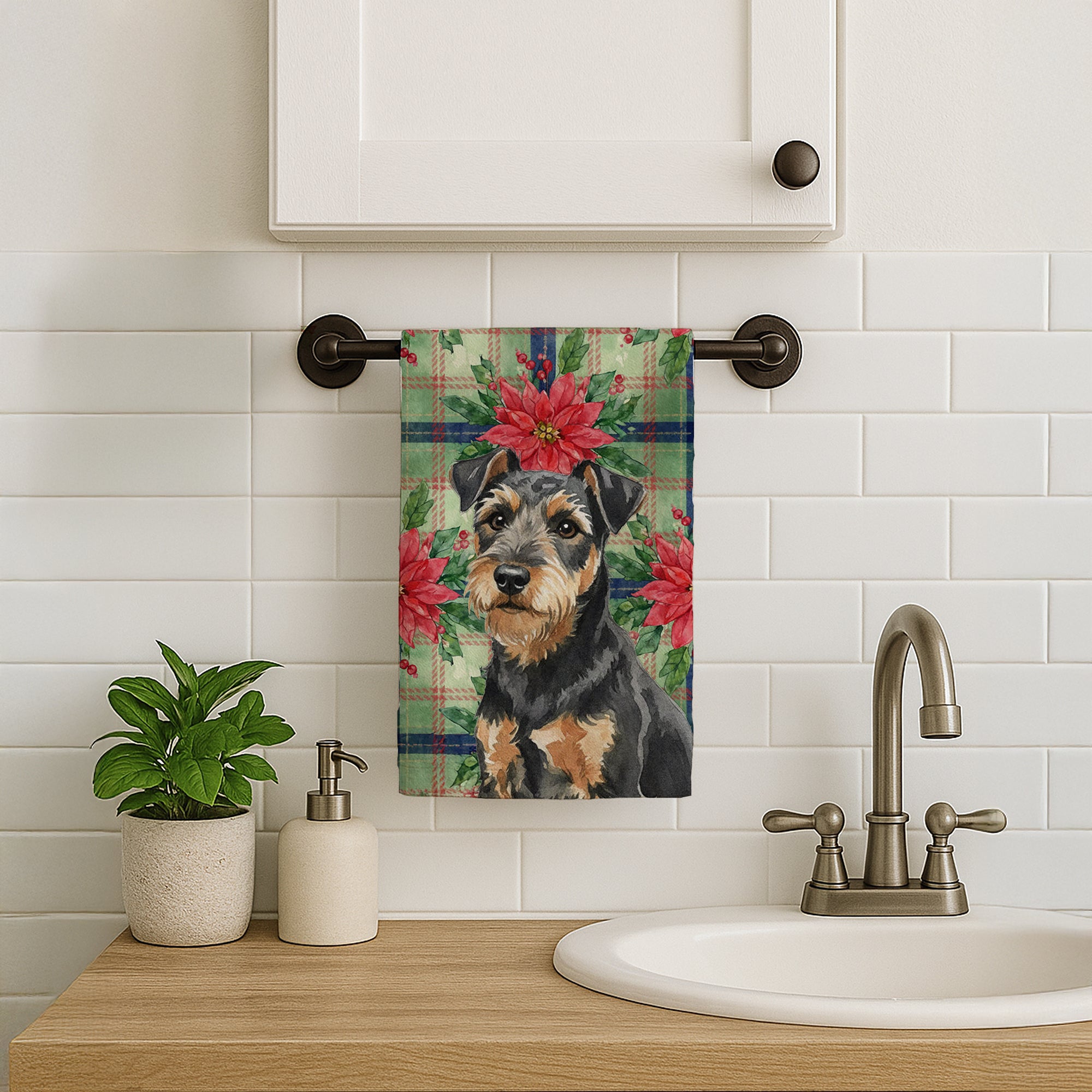 Caroline's Treasures Black and Tan Lakeland Terrier Christmas PoinsettIas Kitchen Towel