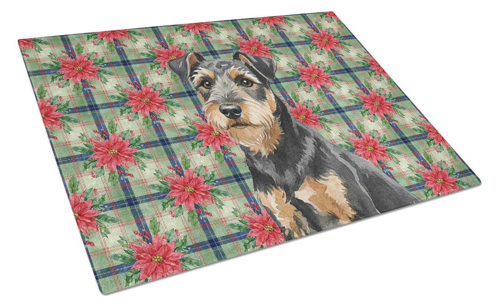 Caroline's Treasures Black and Tan Lakeland Terrier Christmas PoinsettIas Glass Cutting Board
