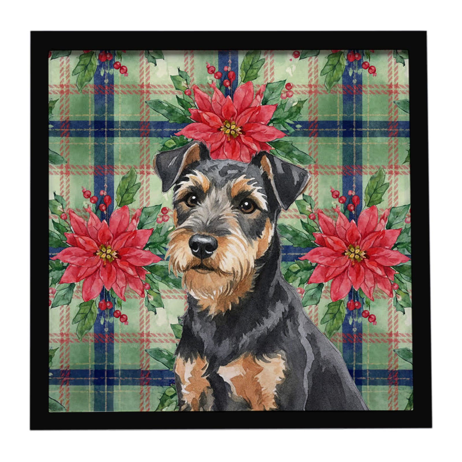 Caroline's Treasures Black and Tan Lakeland Terrier Christmas PoinsettIas Framed Metal Print