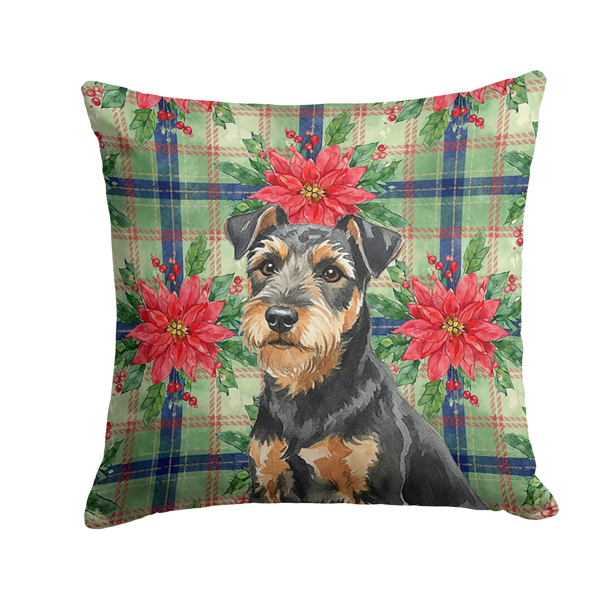 Caroline's Treasures Black and Tan Lakeland Terrier Christmas PoinsettIas Throw Pillow