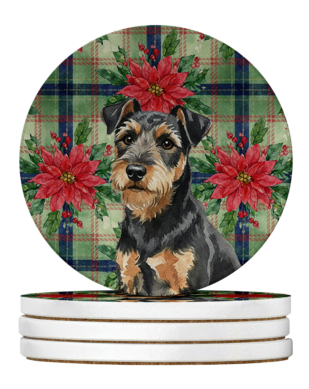 Caroline's Treasures Black and Tan Lakeland Terrier Christmas PoinsettIas Large Sandstone Coasters Pack of 4