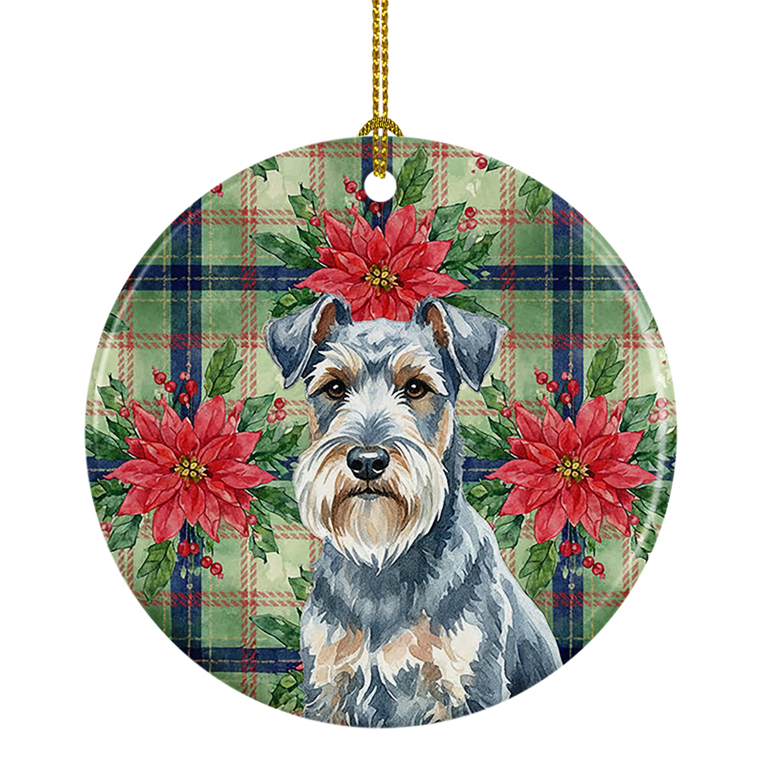 Caroline's Treasures Blue Lakeland Terrier Christmas PoinsettIas Ceramic Ornament