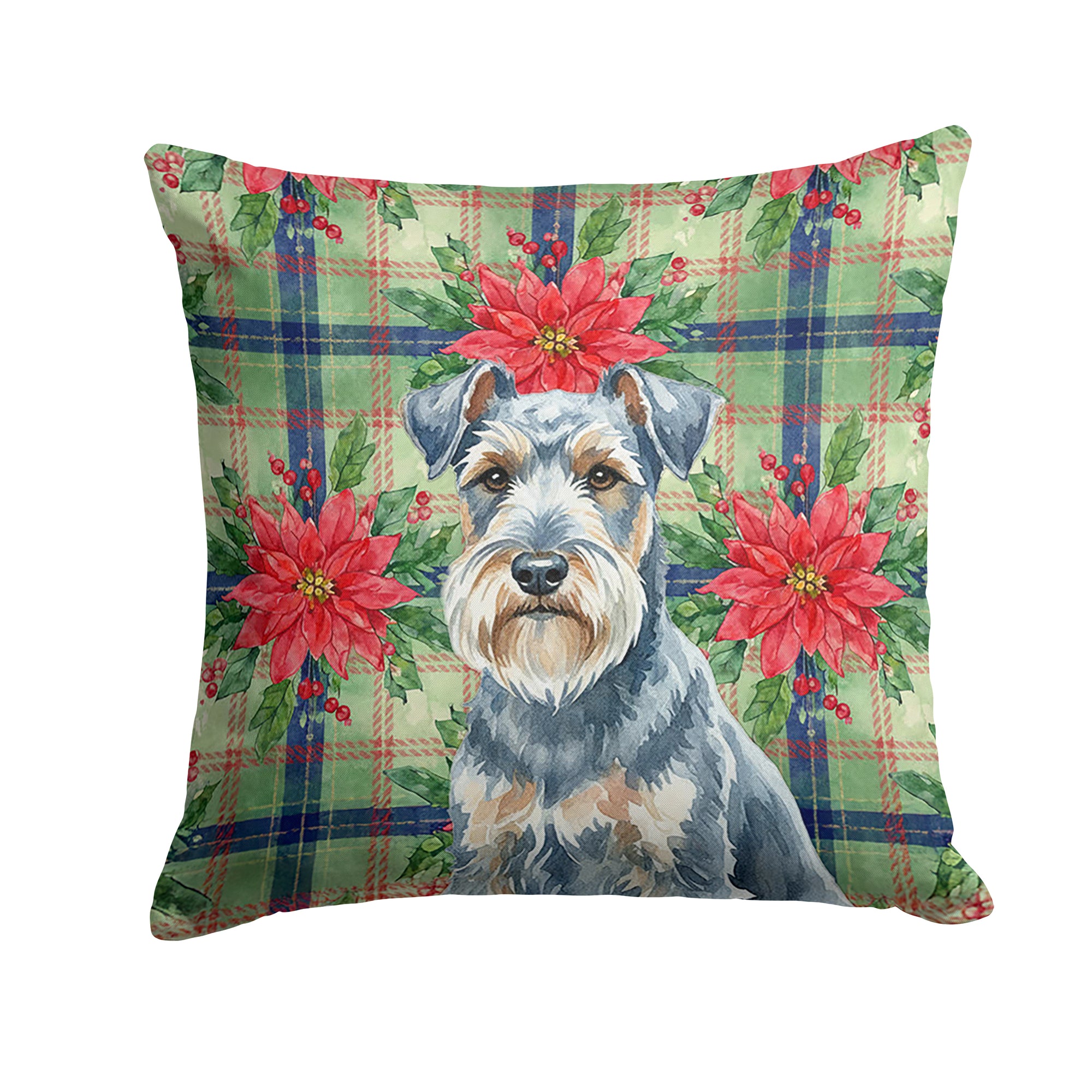 Caroline's Treasures Blue Lakeland Terrier Christmas PoinsettIas Throw Pillow