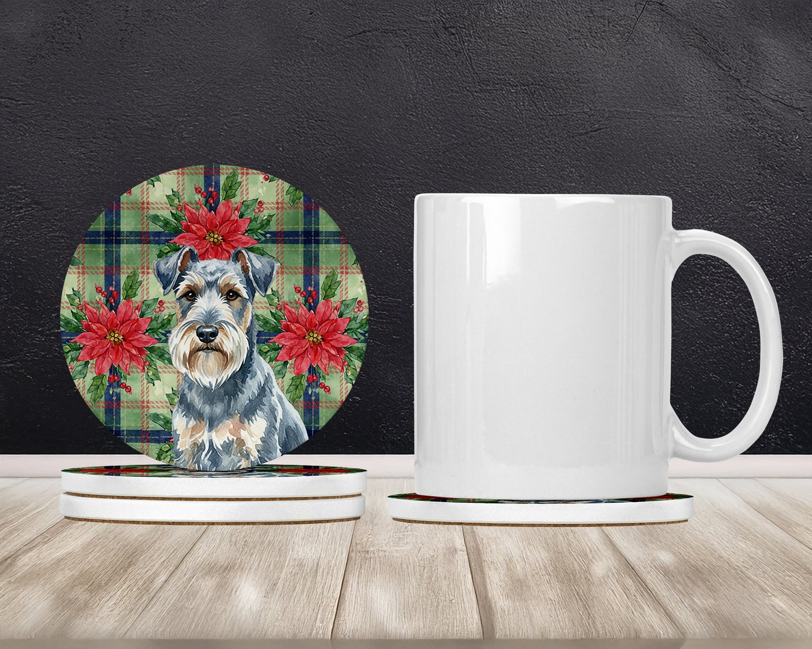 Caroline's Treasures Blue Lakeland Terrier Christmas PoinsettIas Large Sandstone Coasters Pack of 4