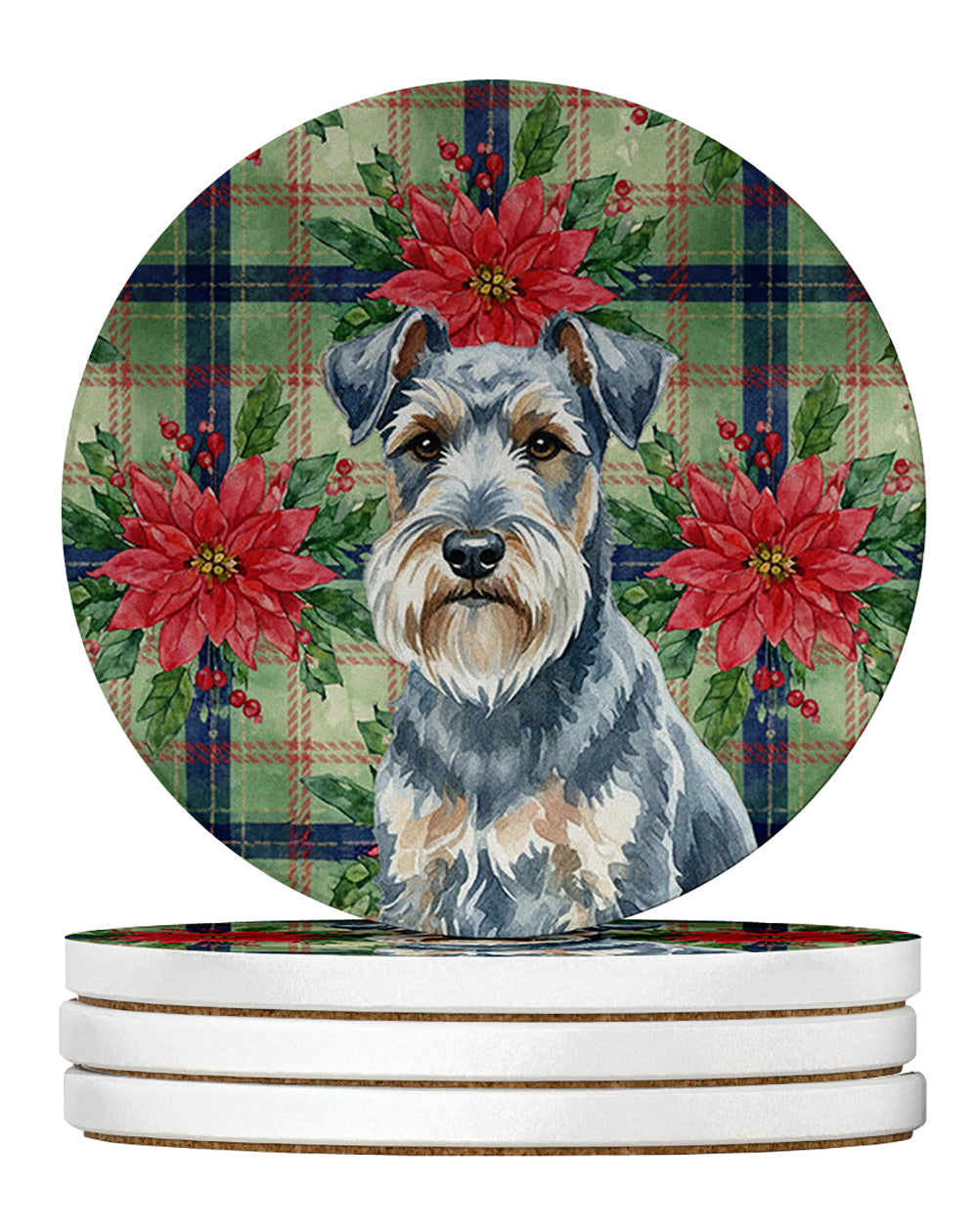 Caroline's Treasures Blue Lakeland Terrier Christmas PoinsettIas Large Sandstone Coasters Pack of 4